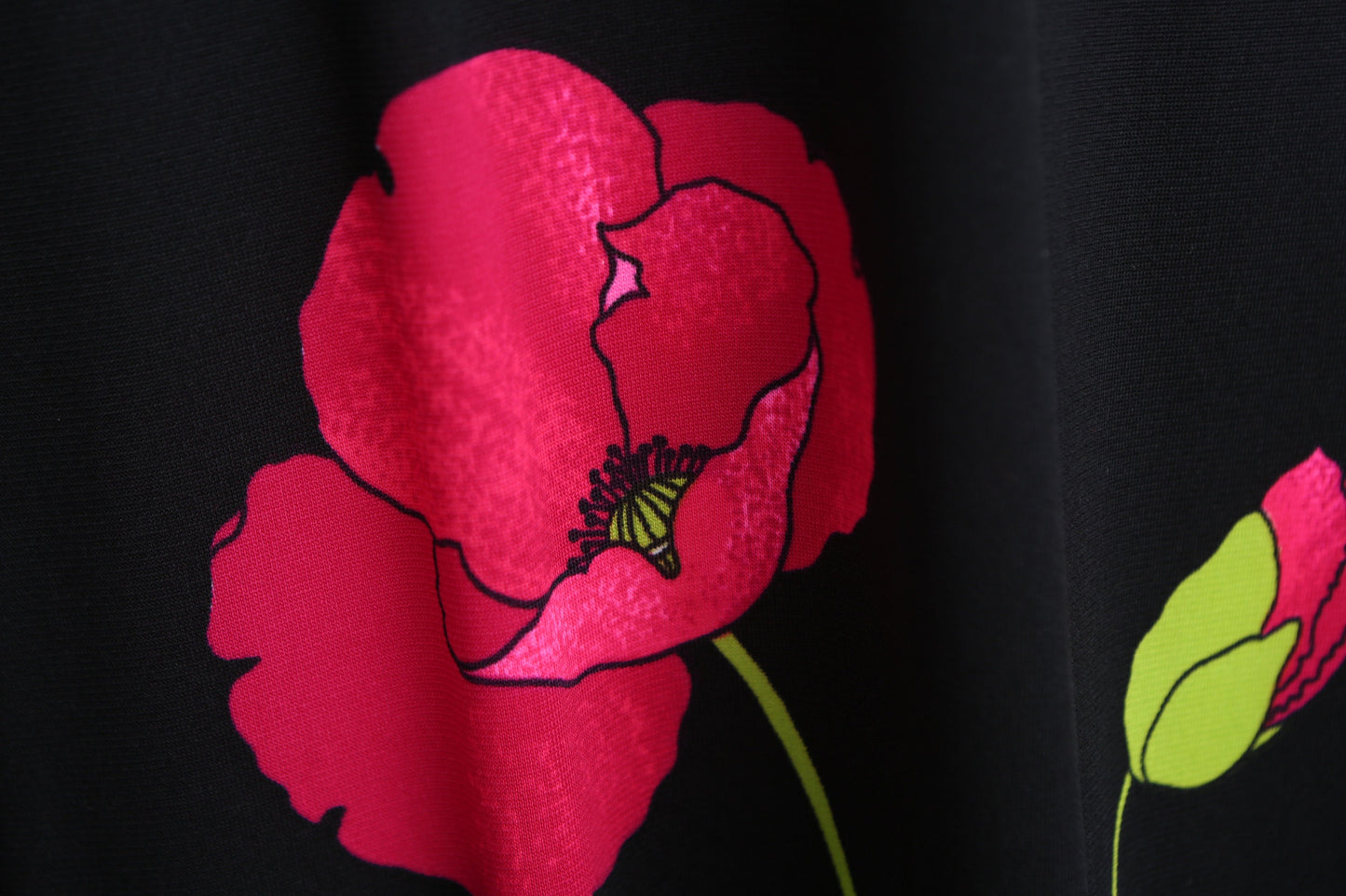 1970s Women Black Long Dress with Flower Print