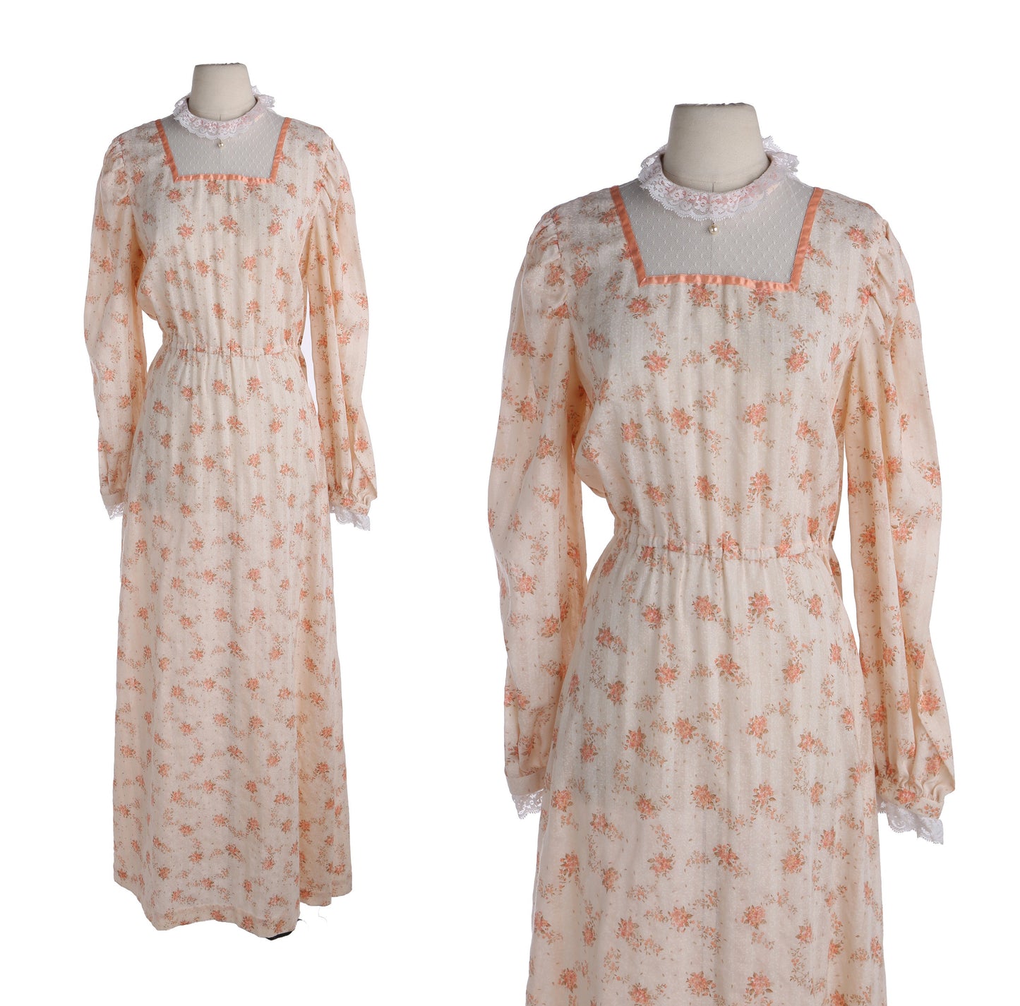 Vintage Women Floral Print Orange Summer Prairie Dress