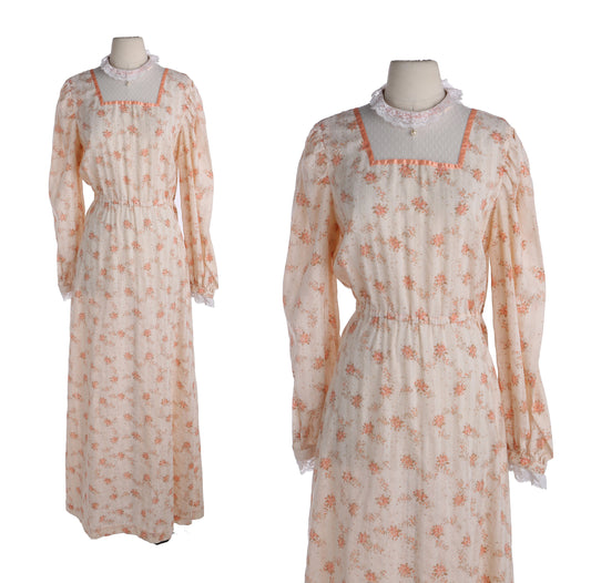 Vintage Women Floral Print Orange Summer Prairie Dress
