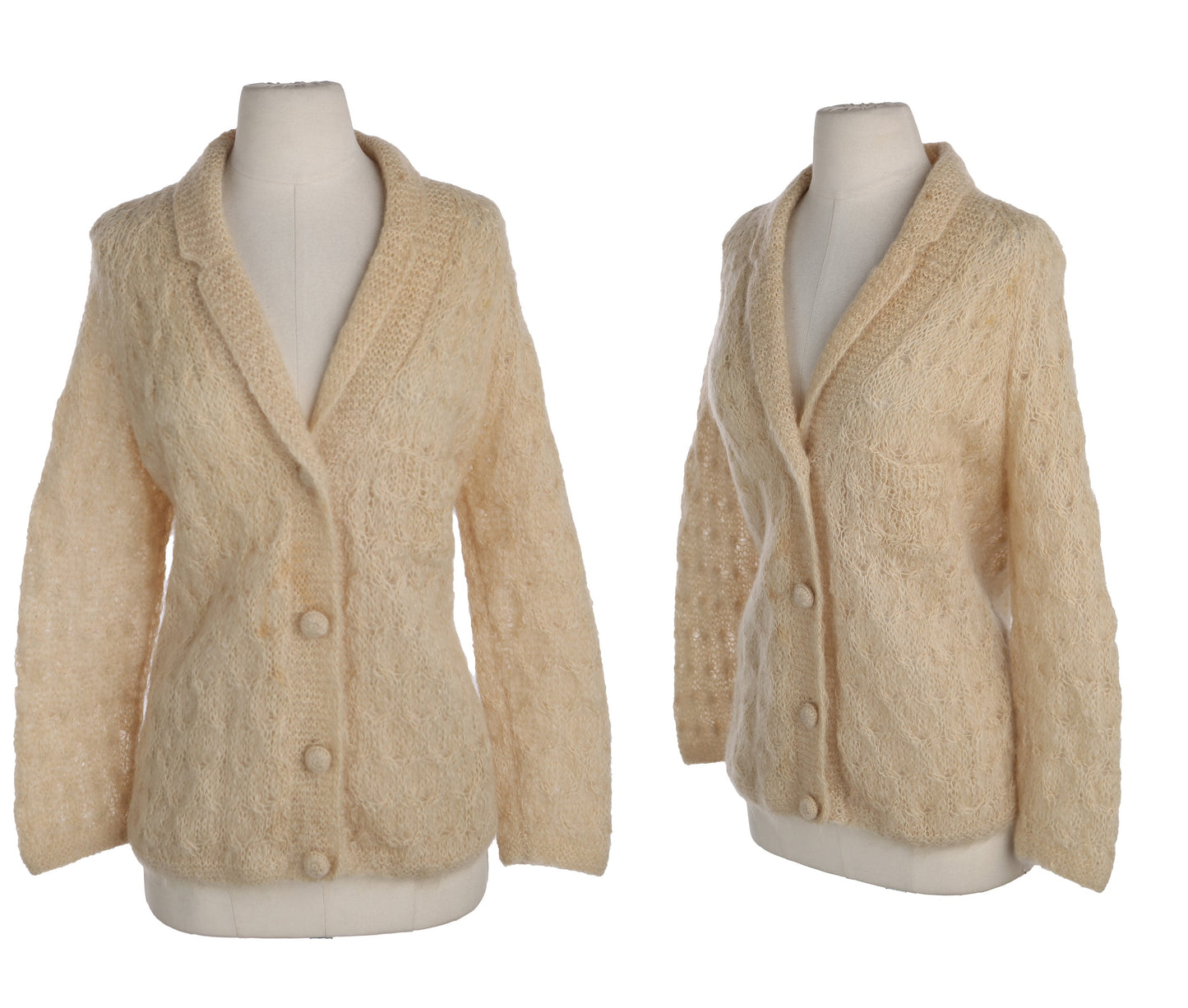 Vintage Women Button Up Beige Mohair Cardigan Sweater
