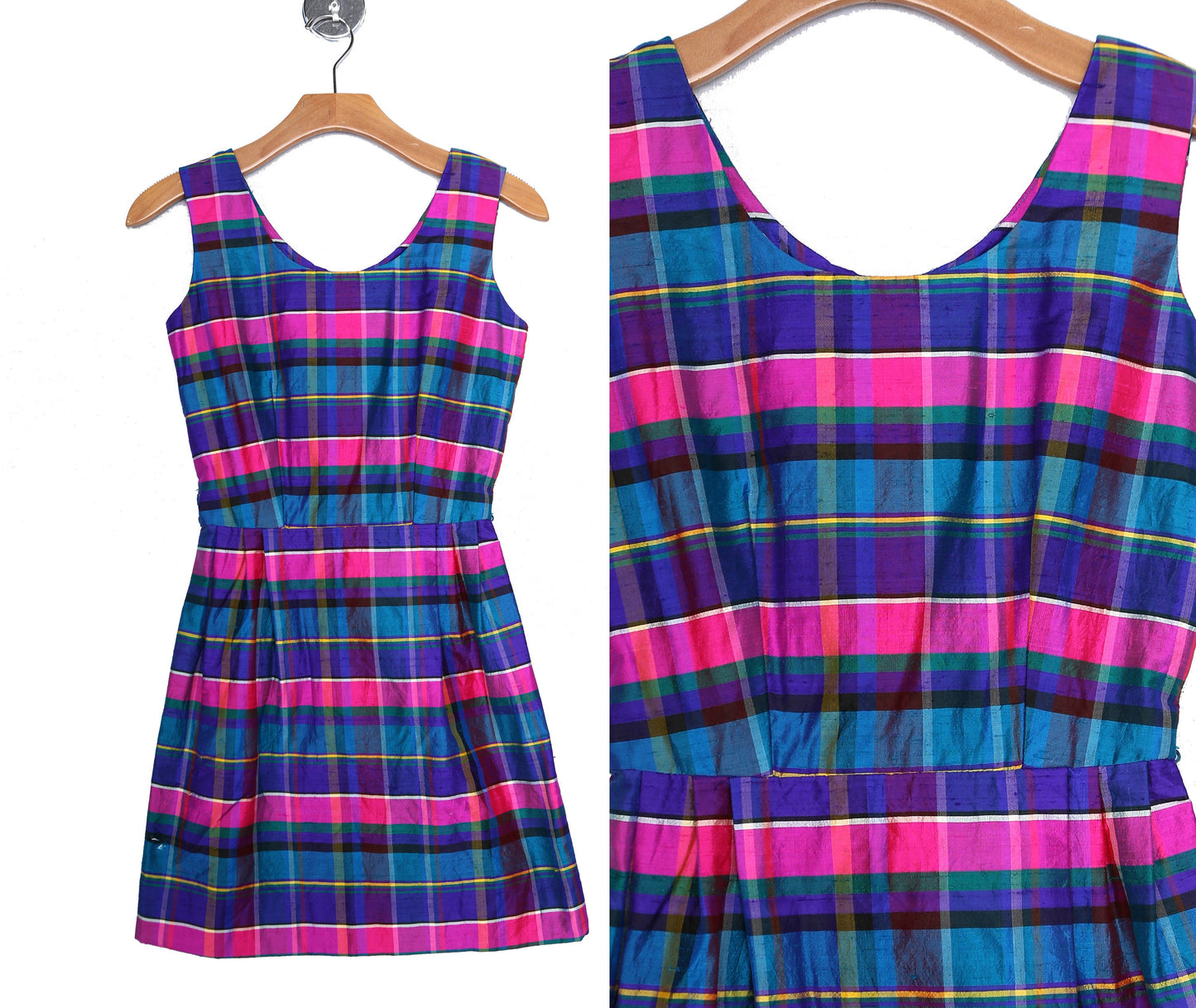 Vintage Women Metallic Plaid Casual Dress