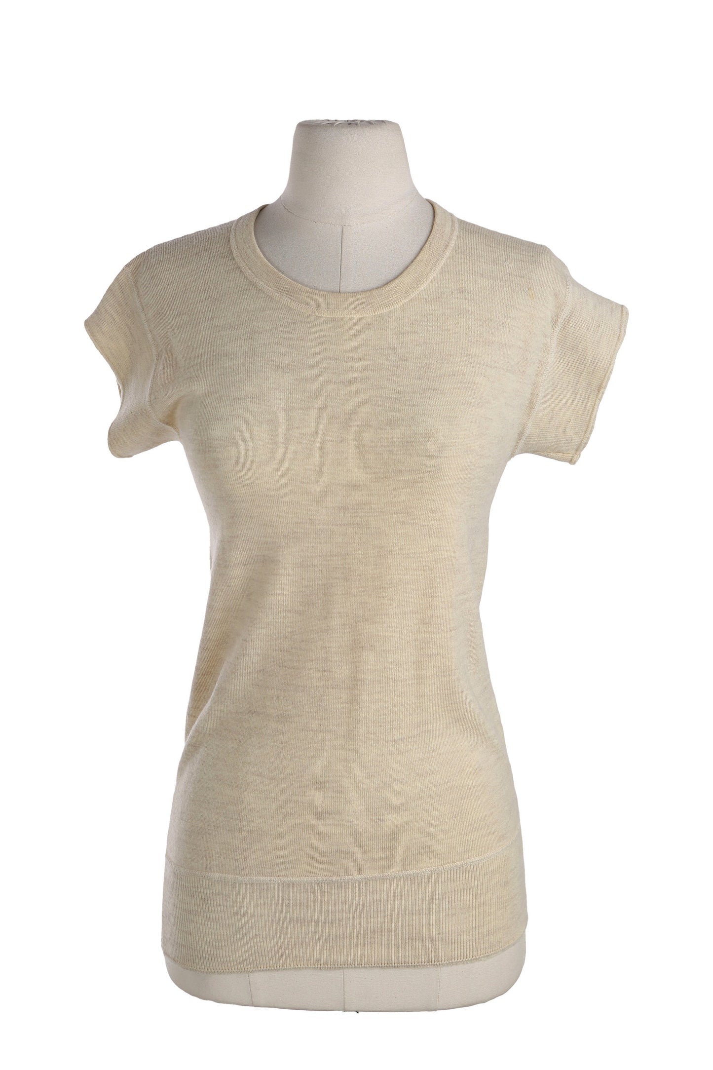 Vintage Short Sleeve Beige Thermal Blouse
