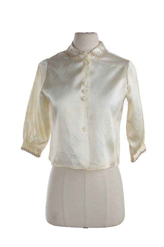 Vintage White Satin Blouse