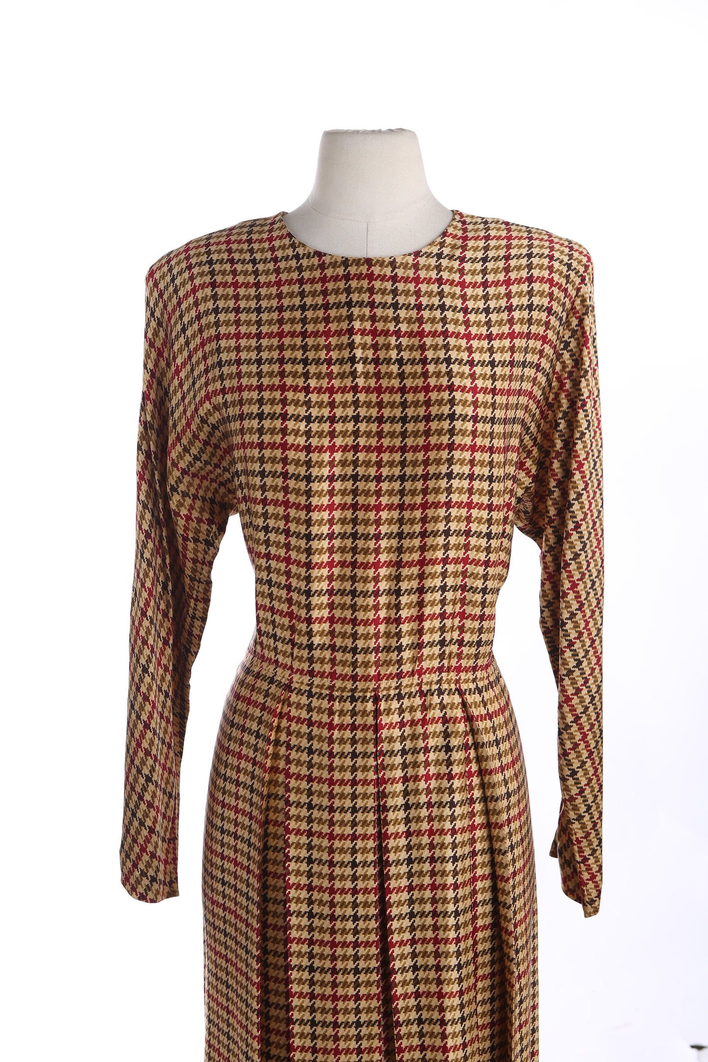 Vintage Women Brown Plaid Silk Casual Dress by Talbots