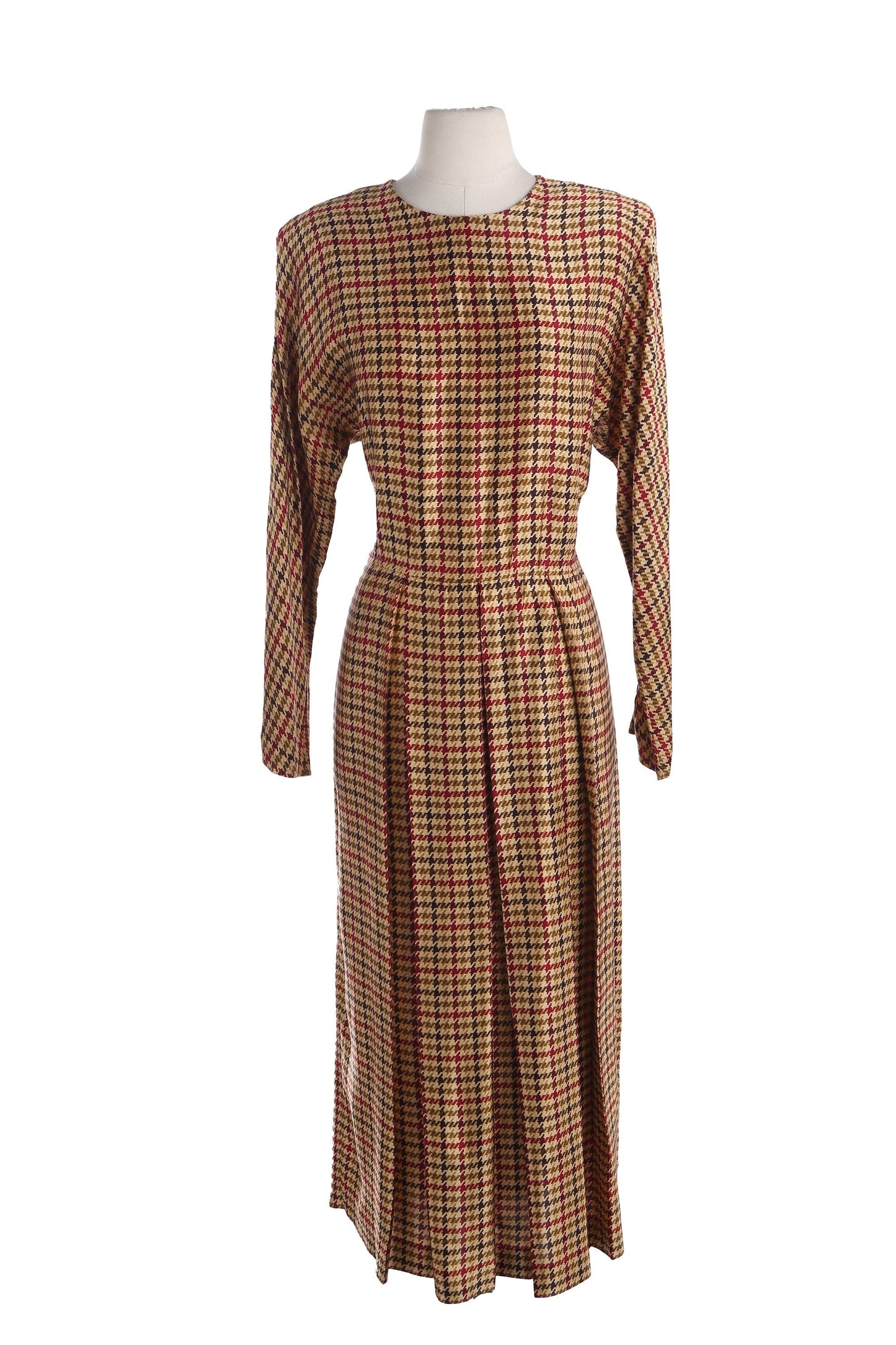 Vintage Women Brown Plaid Silk Casual Dress by Talbots