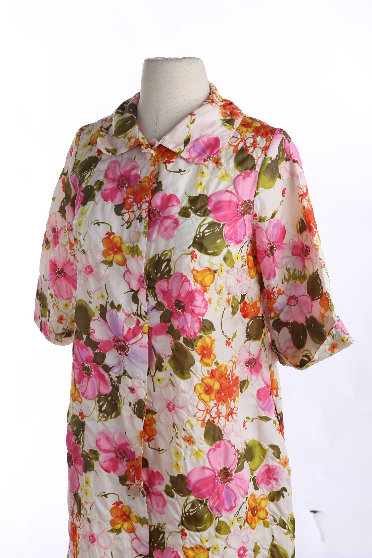 Vintage Floral Print White Dress - Era 1960's - 1970s