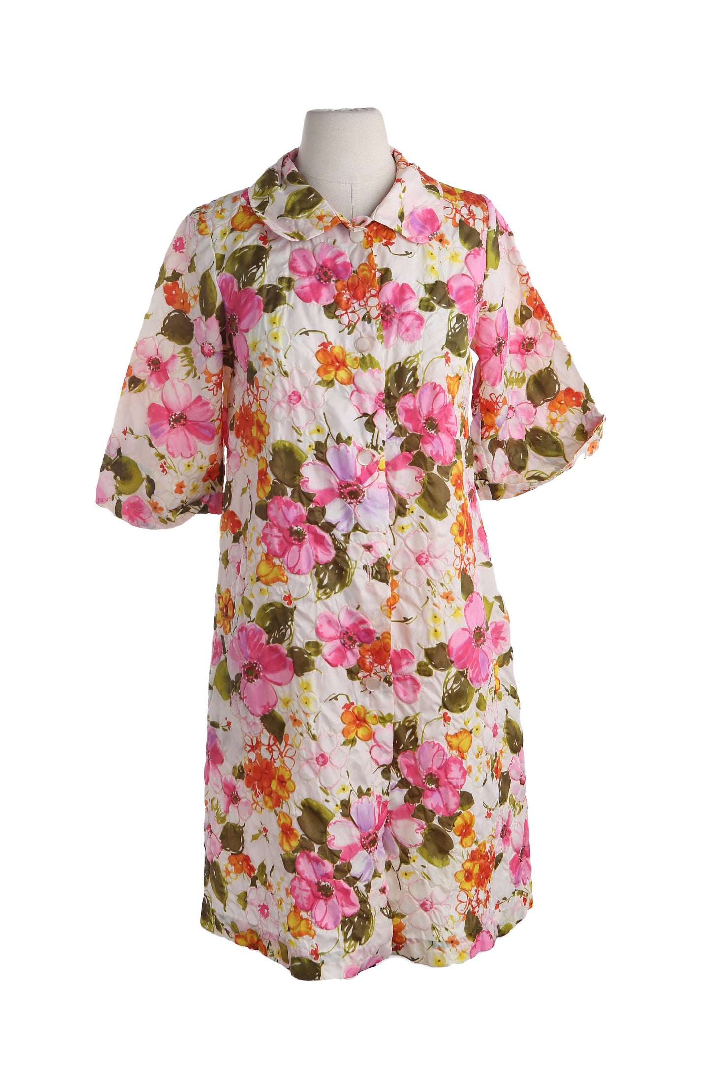 Vintage Floral Print White Dress - Era 1960's - 1970s