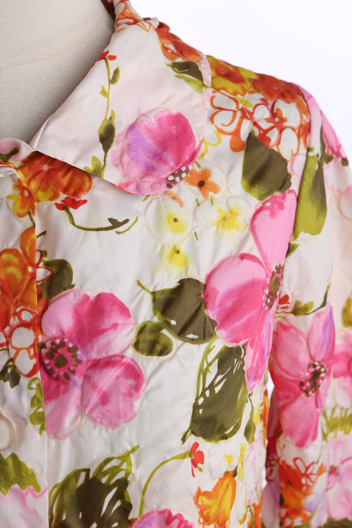 Vintage Floral Print White Dress - Era 1960's - 1970s