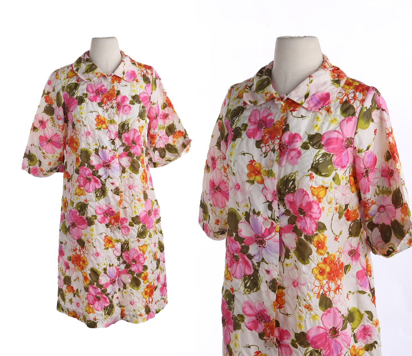 Vintage Floral Print White Dress - Era 1960's - 1970s