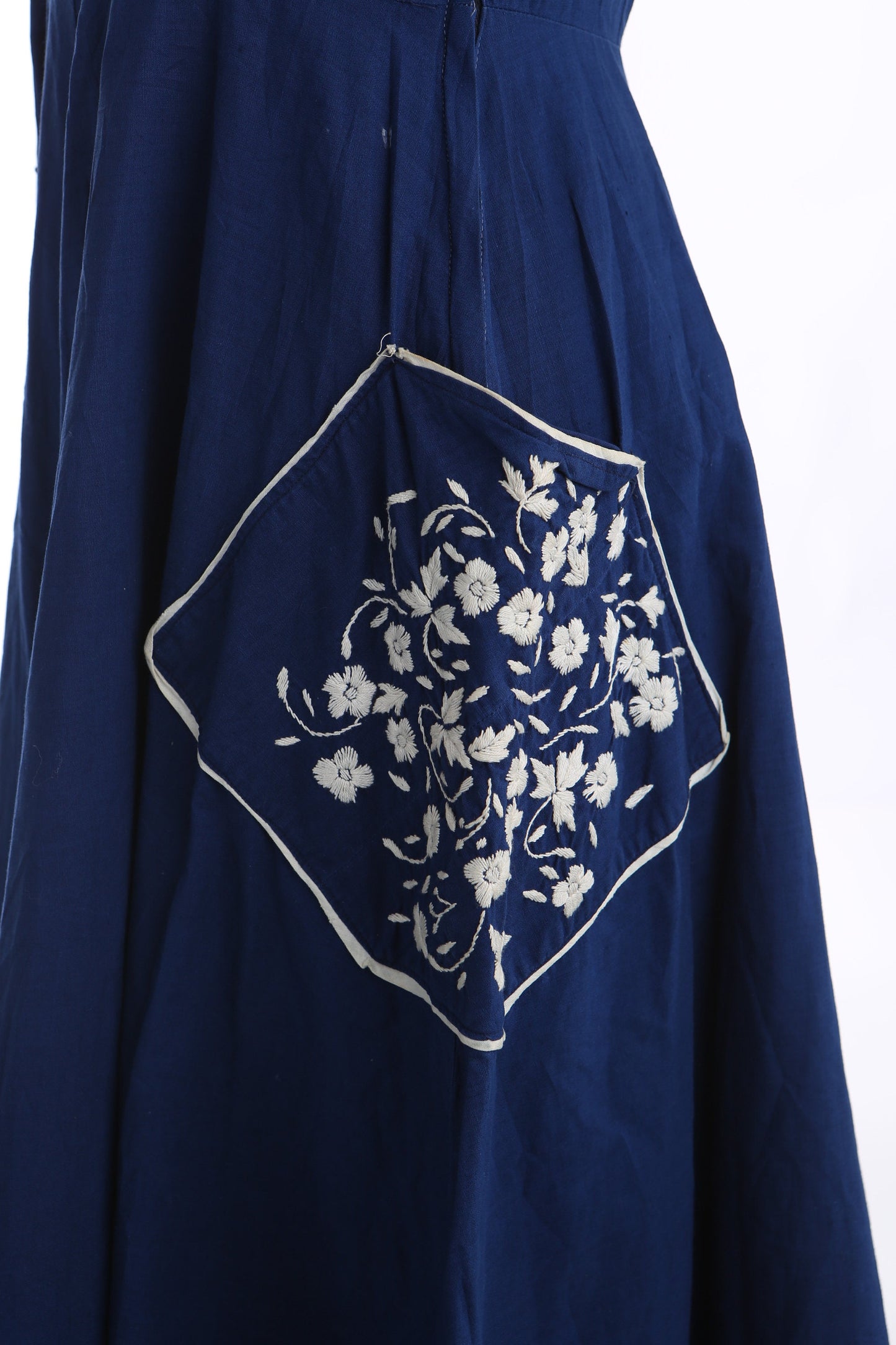 Vintage Mexican Blue Embroidered Floral Dress - Made in Guadalajara Jalisco Mexico by Rebecca