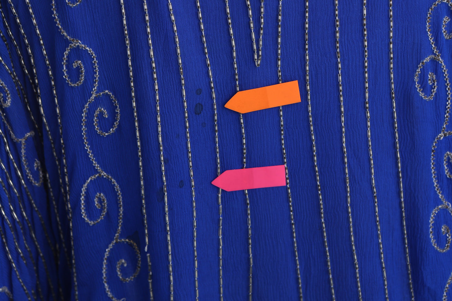 Vintage Women Blue Silk Oversized Blouse with Embroidered Beads by Swee Lo / Made in India / Era 1970s - 1980s