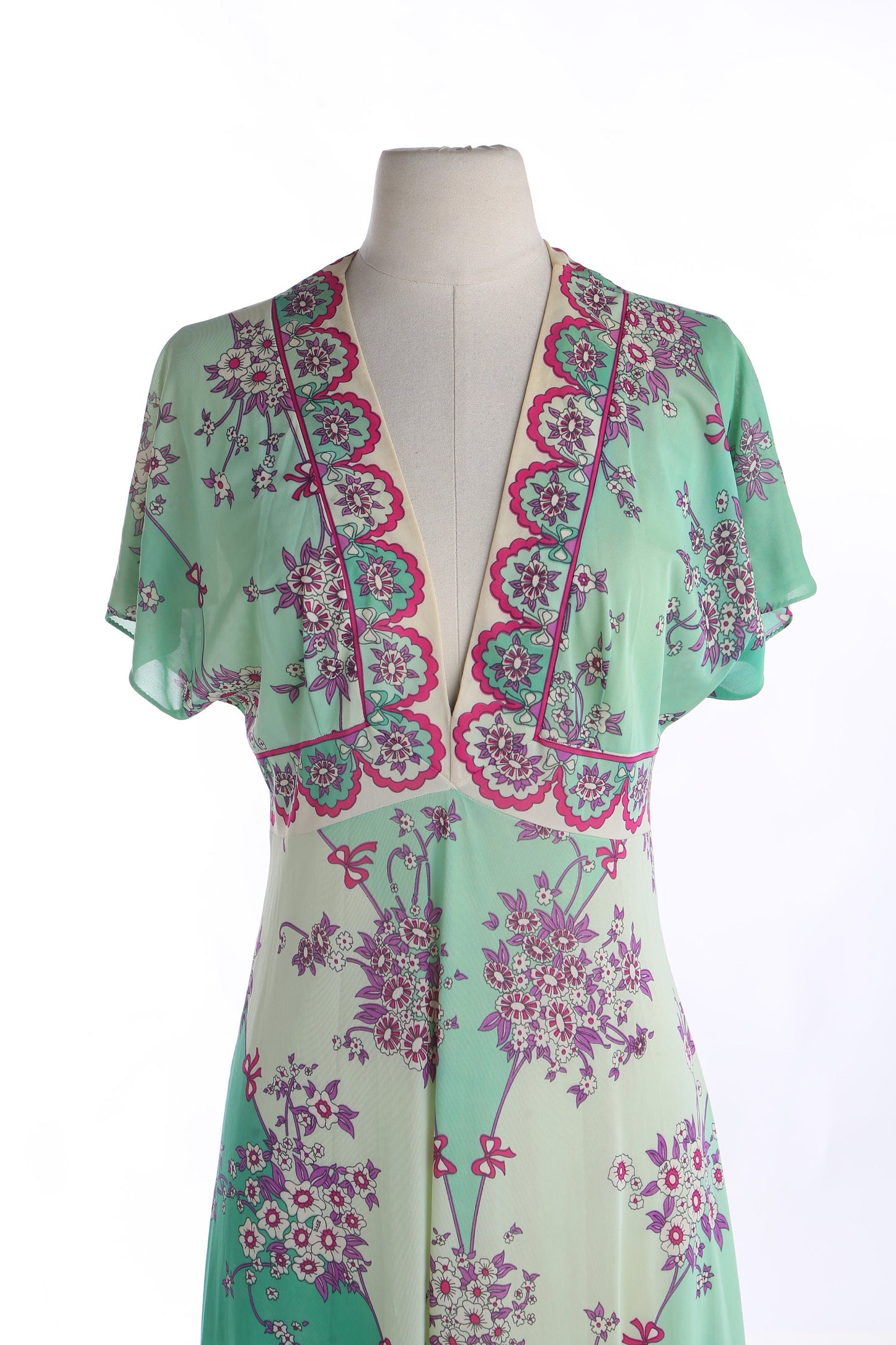 Vintage Emilion Pucci Green Floral Print Summer Dress