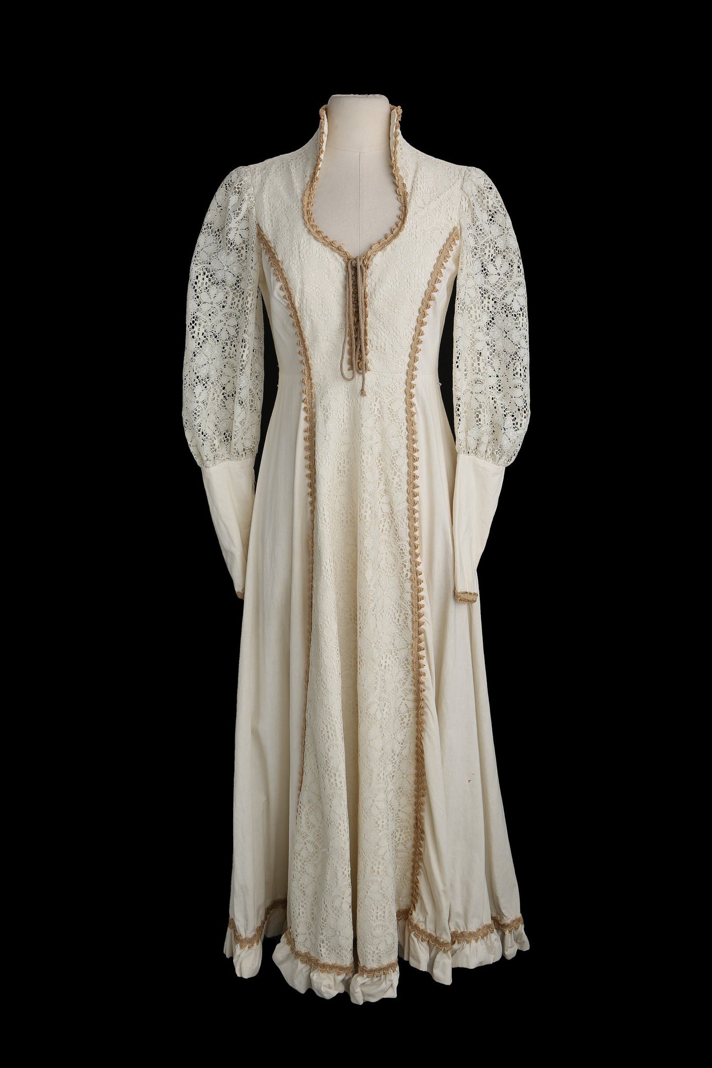 Vintage Women Long Beige Prairie Dress - Era 1960s - 1970s