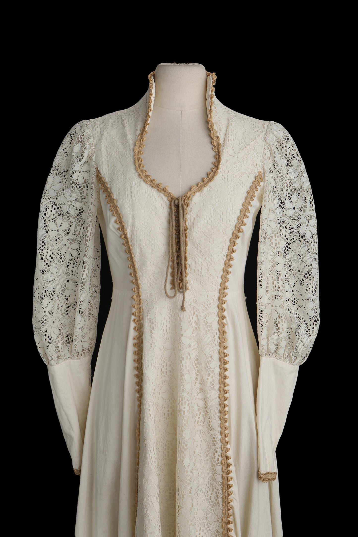 Vintage Women Long Beige Prairie Dress - Era 1960s - 1970s
