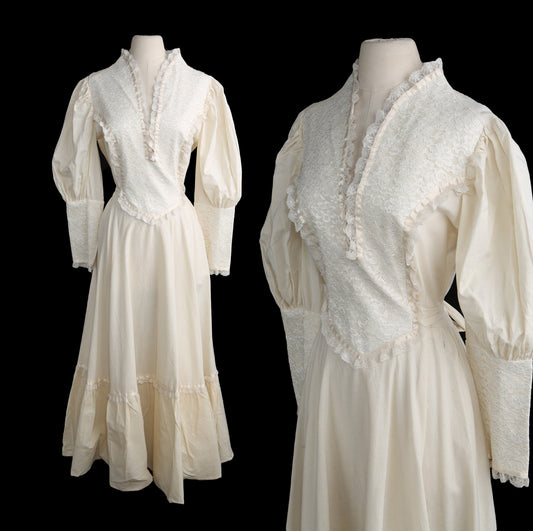 Vintage Prairie Dress - Long Sleeve - Victorian Style - Era 1970s to 1980s
