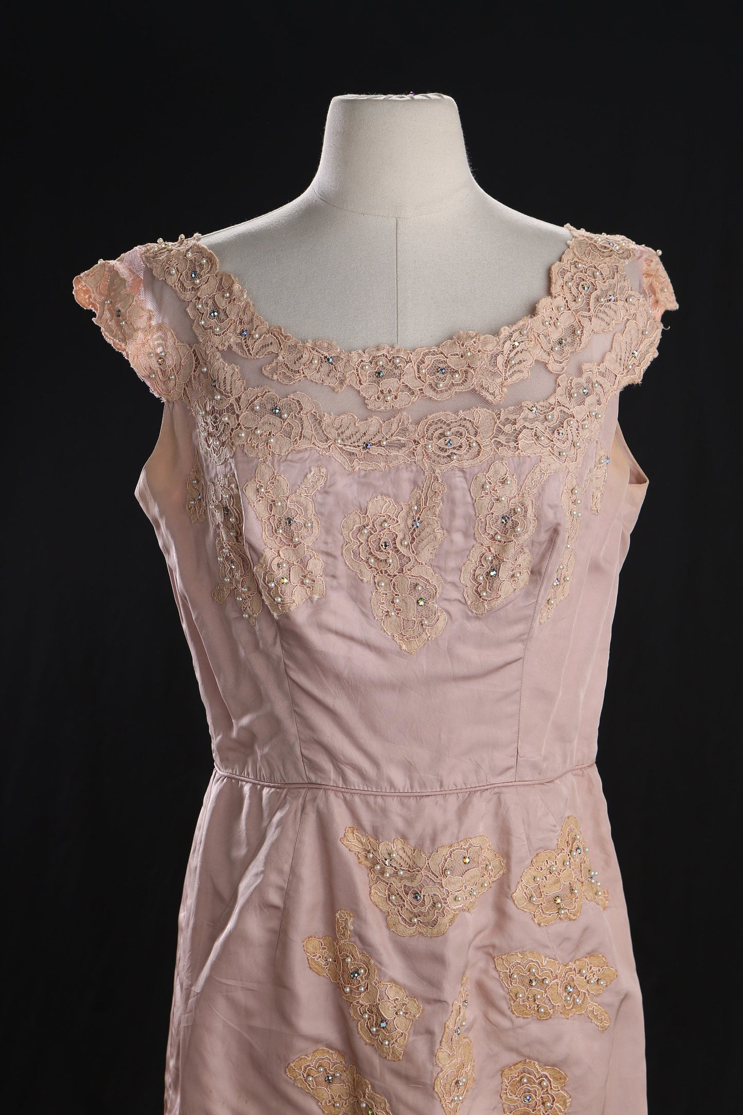 Vintage 1950's Evening Dress with Embroidered Floral Detail
