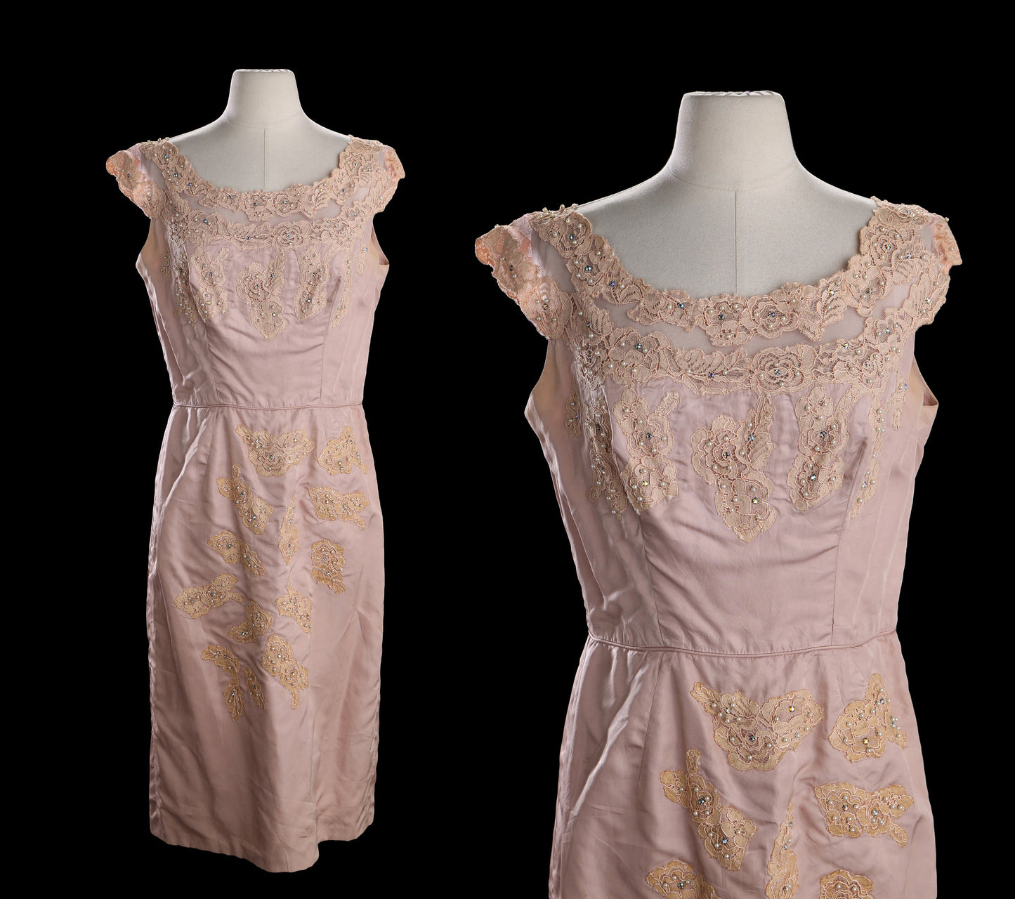 Vintage 1950's Evening Dress with Embroidered Floral Detail