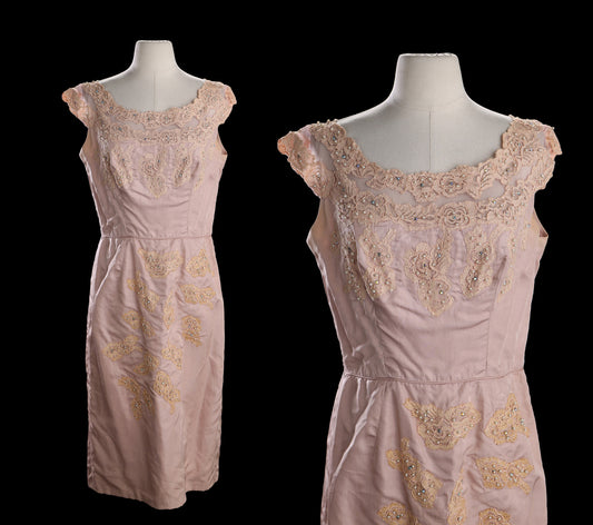 Vintage 1950's Evening Dress with Embroidered Floral Detail