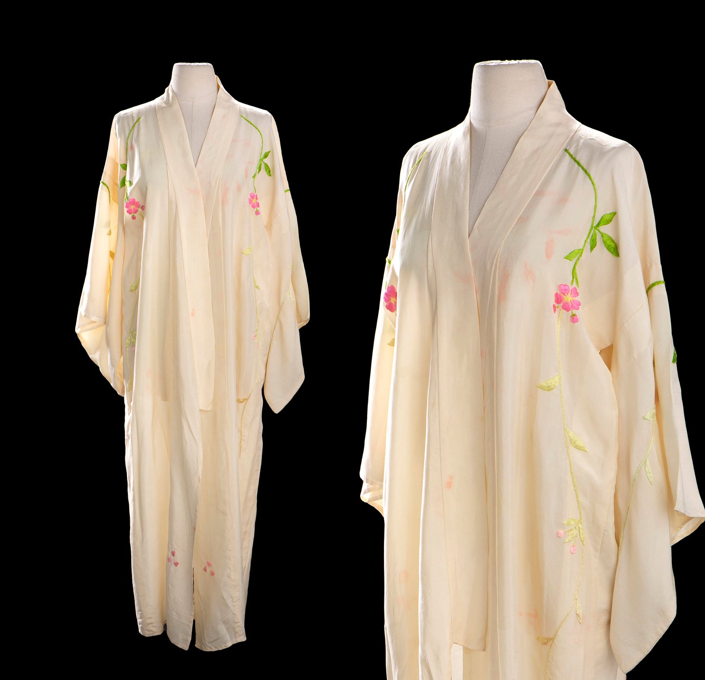 Vintage Kimono Robe with Floral Embroidery