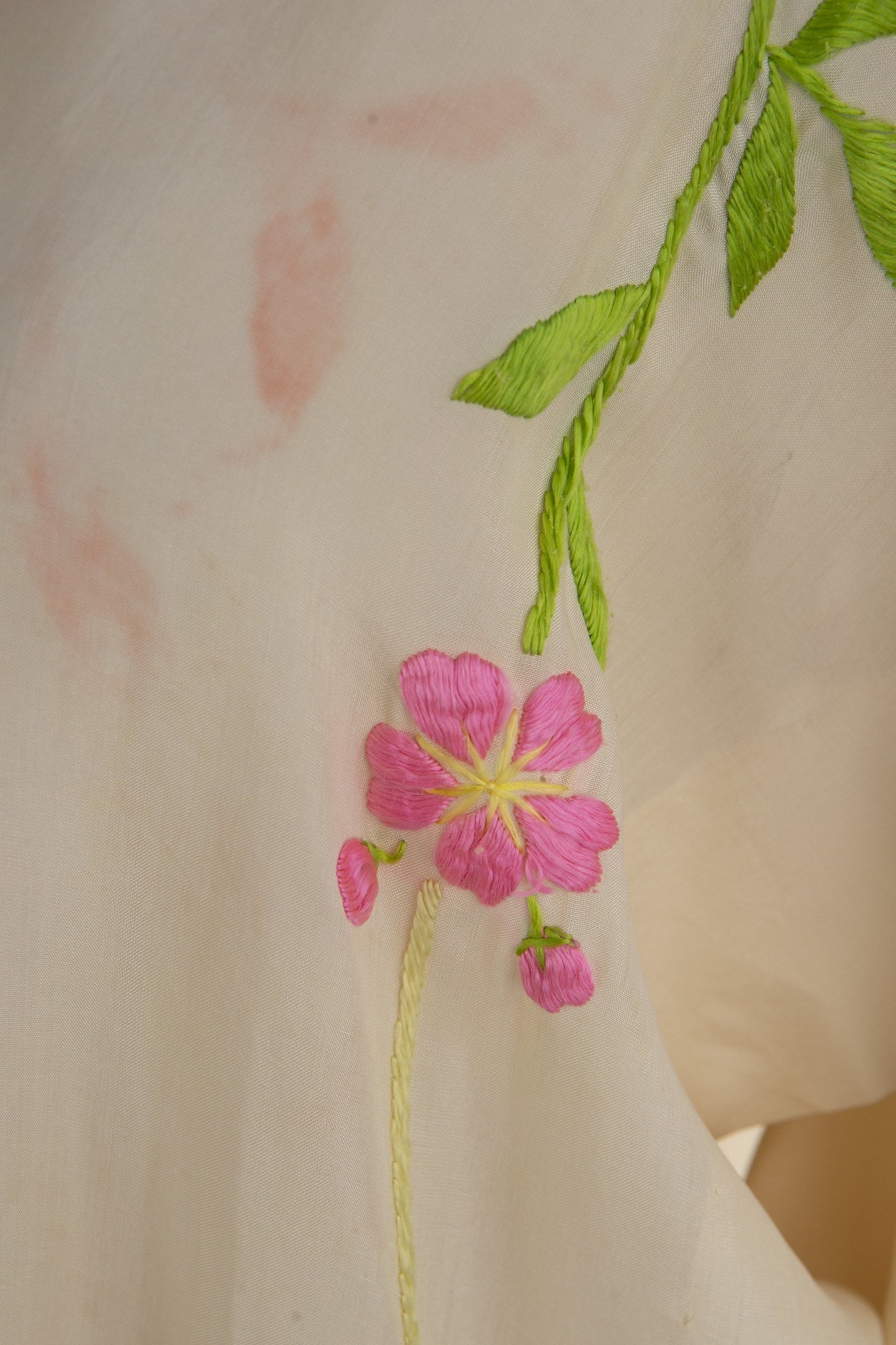 Vintage Kimono Robe with Floral Embroidery