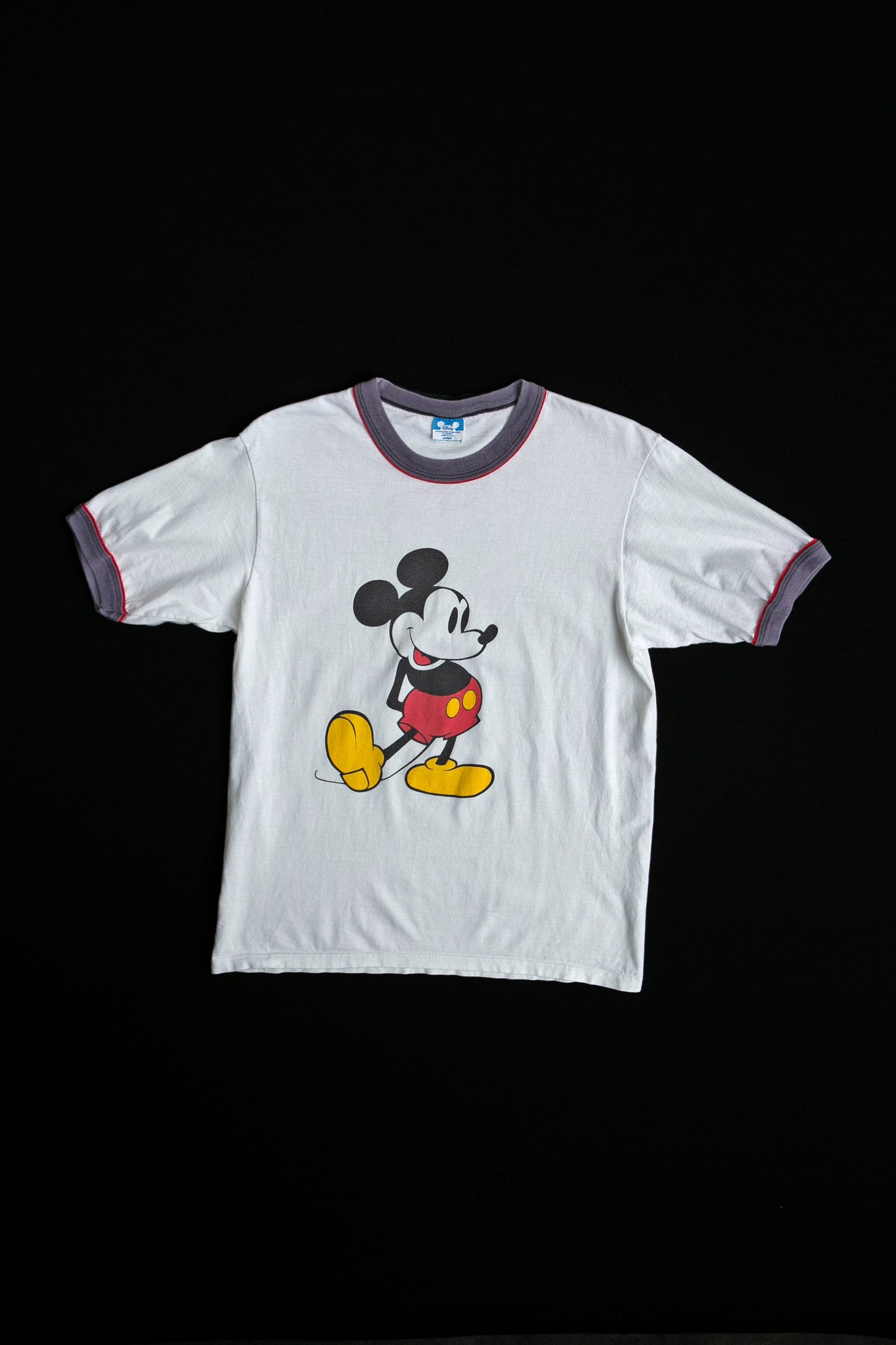 Vintage Mickey Mouse Graphic T-shirt with Blue Collar Seam / Era 1970s - 1980s