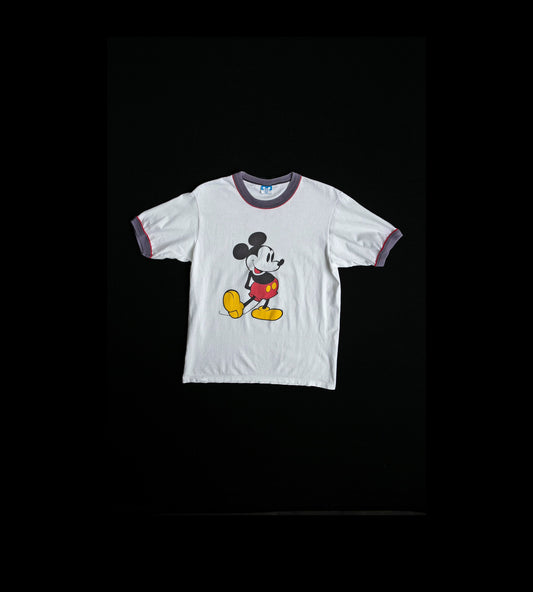 Vintage Mickey Mouse Graphic T-shirt with Blue Collar Seam / Era 1970s - 1980s