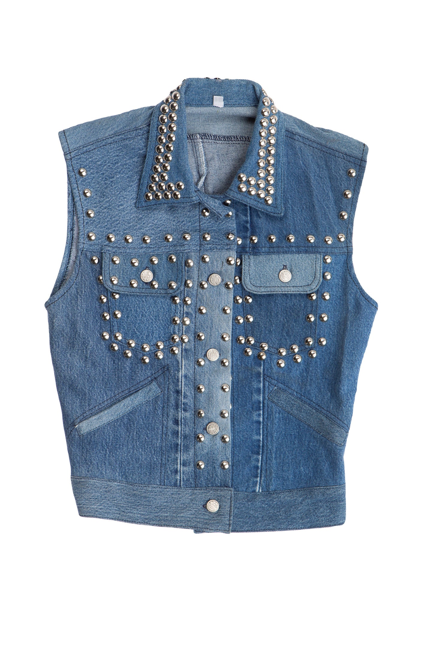 Women Patchwork Denim Studded Vest