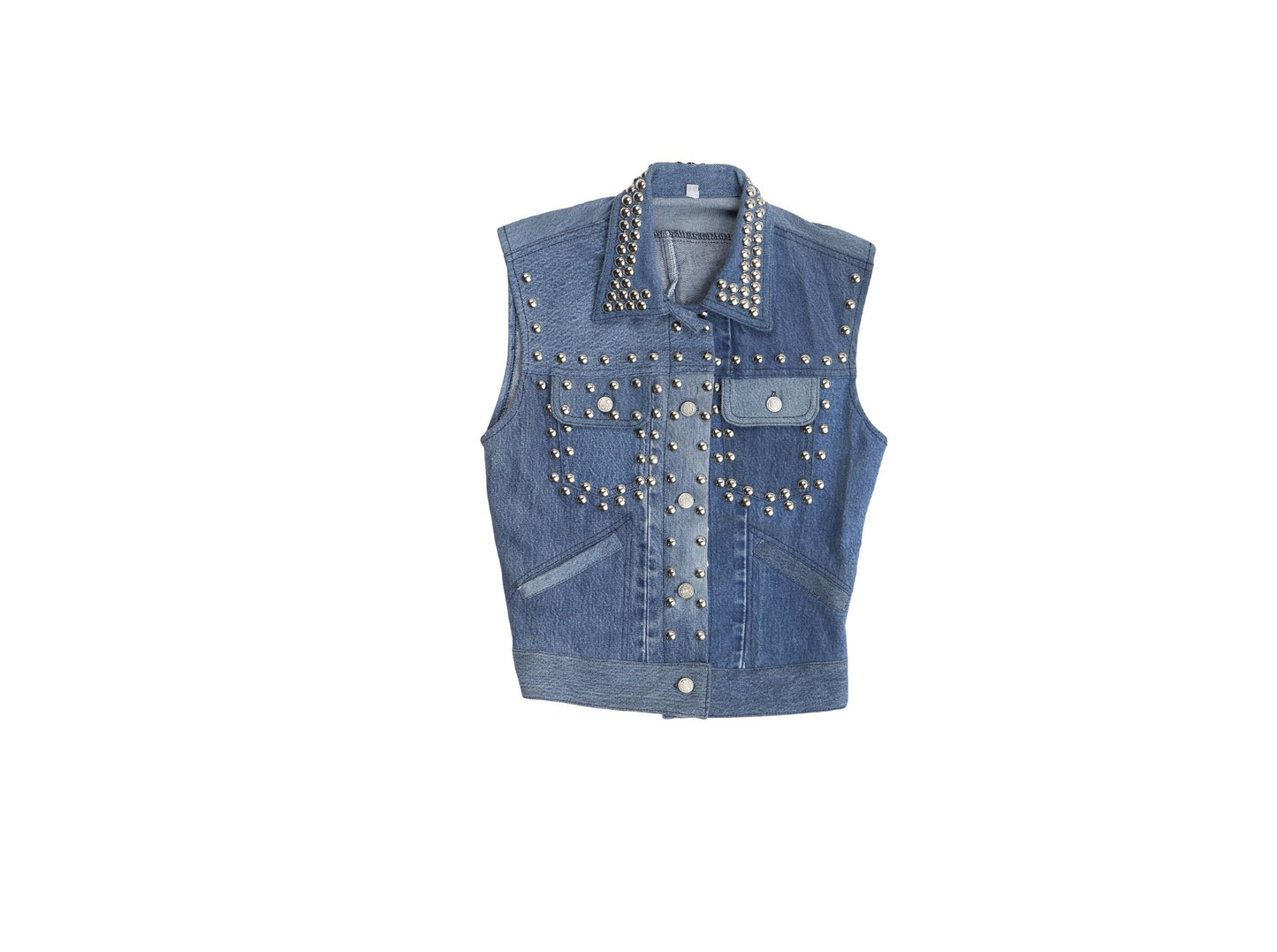 Women Patchwork Denim Studded Vest
