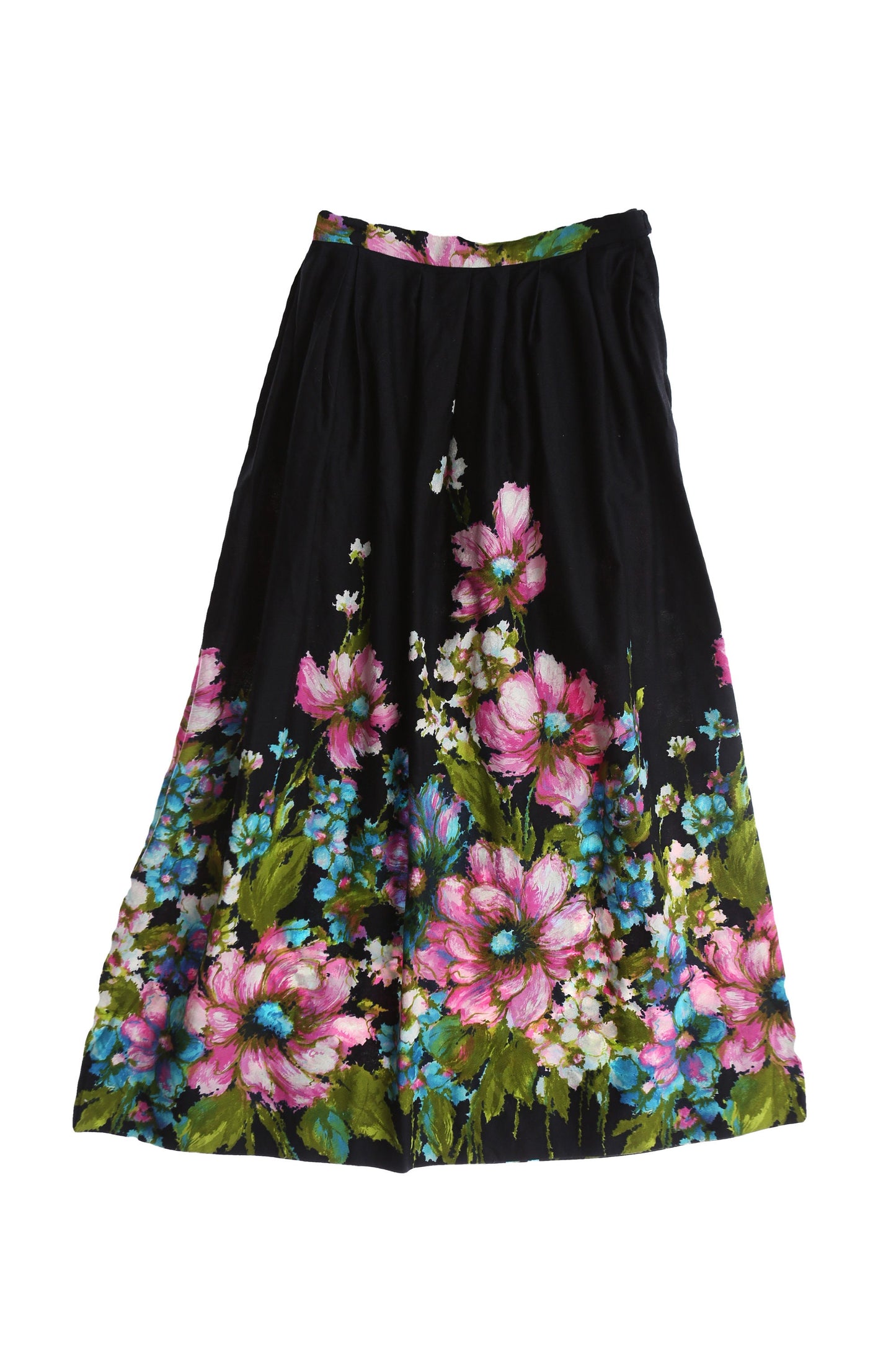 Vintage Floral Print Black Long Casual Skirt