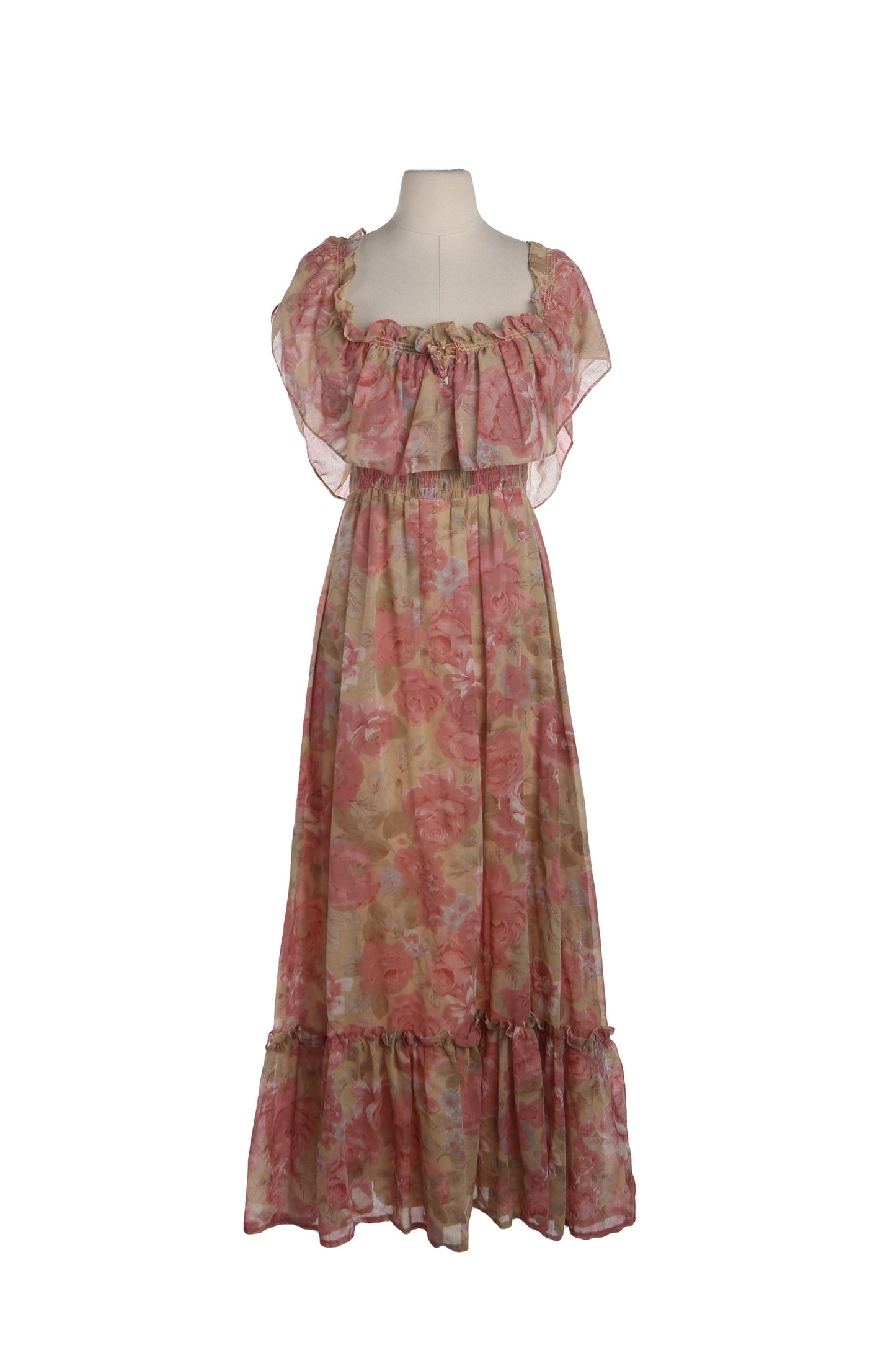 Vintage Roses Print Off Shoulder Summer Dress