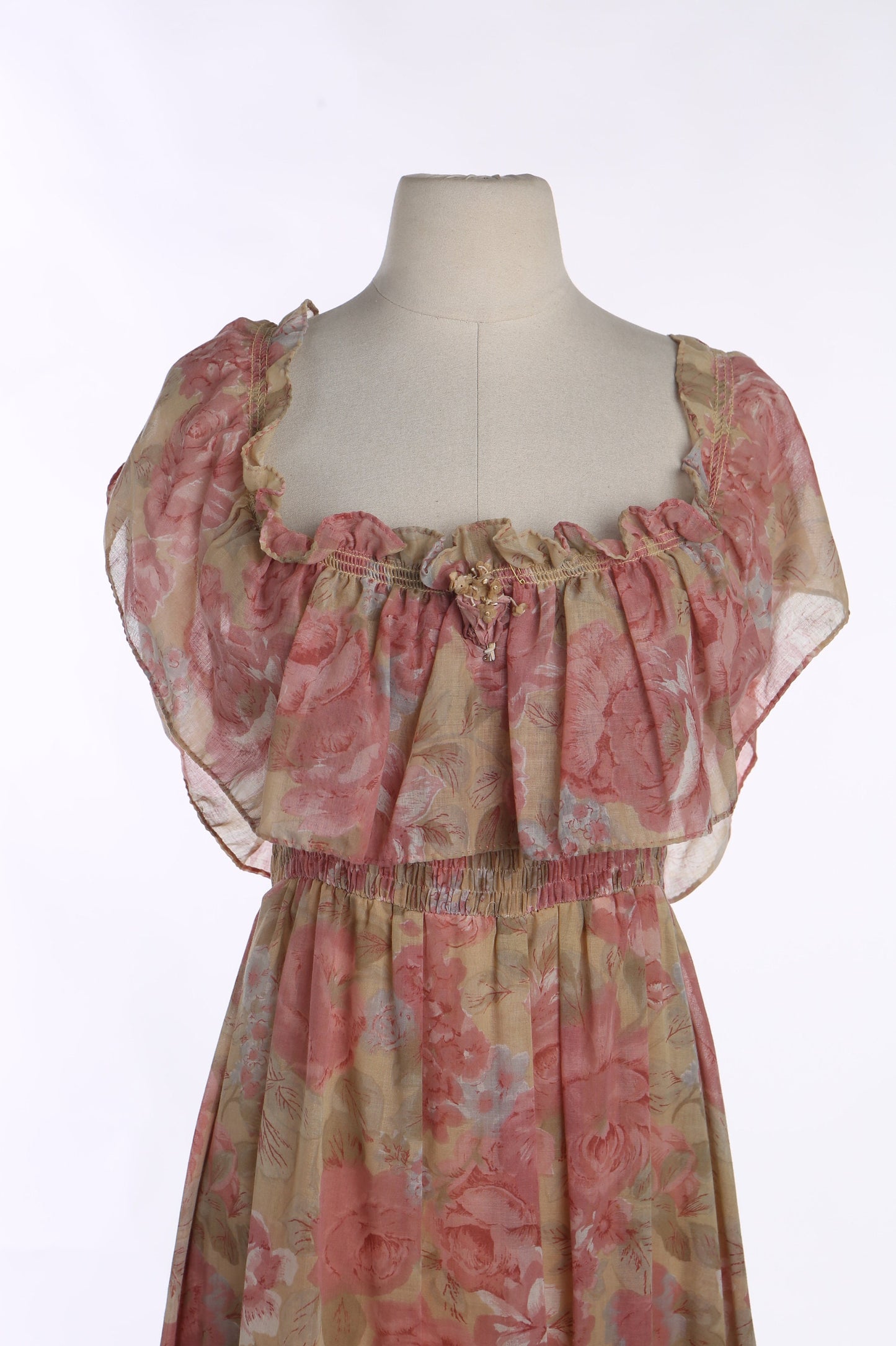 Vintage Roses Print Off Shoulder Summer Dress