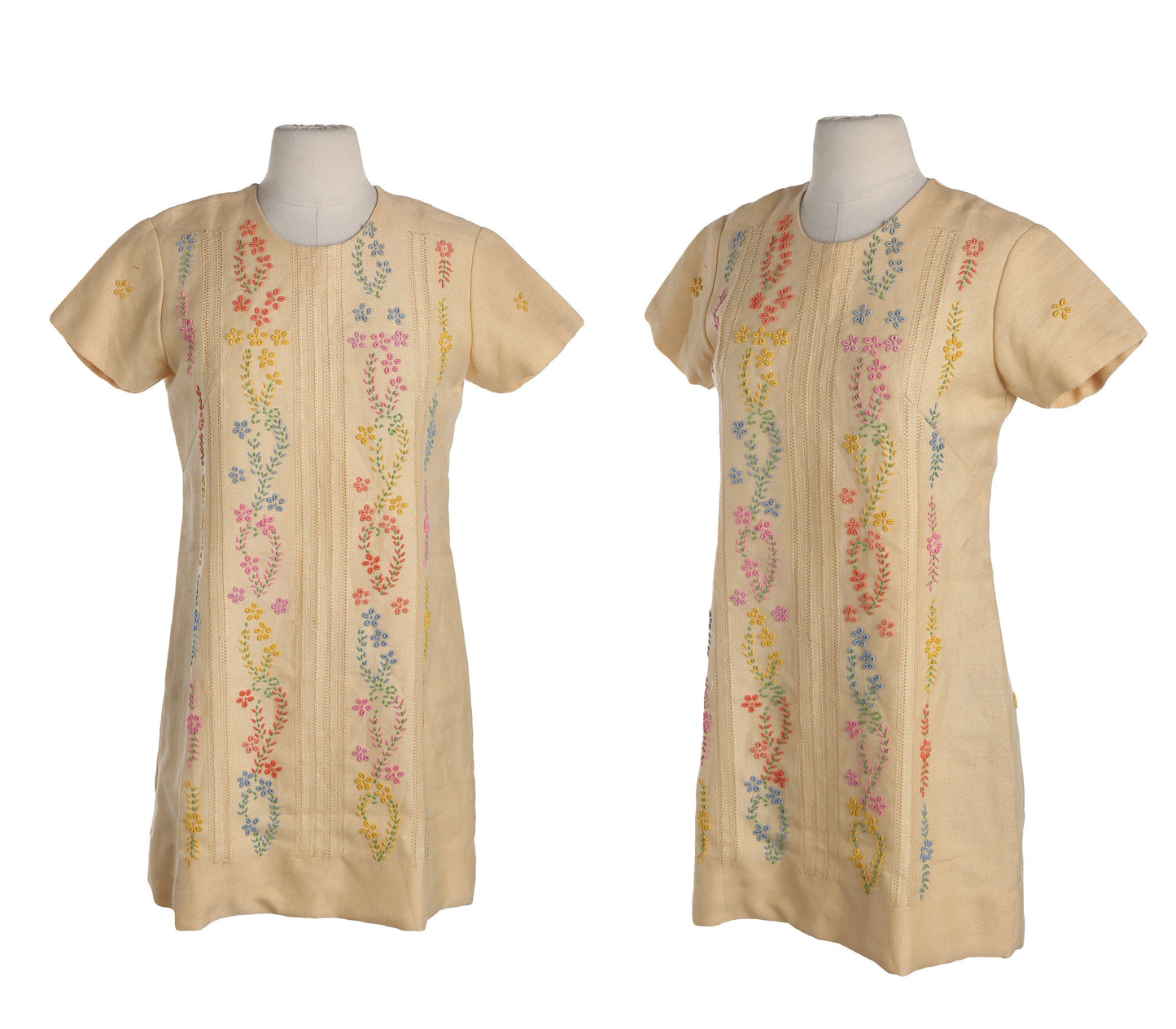 Vintage Women Floral Embroidery Yellow Mod Dress