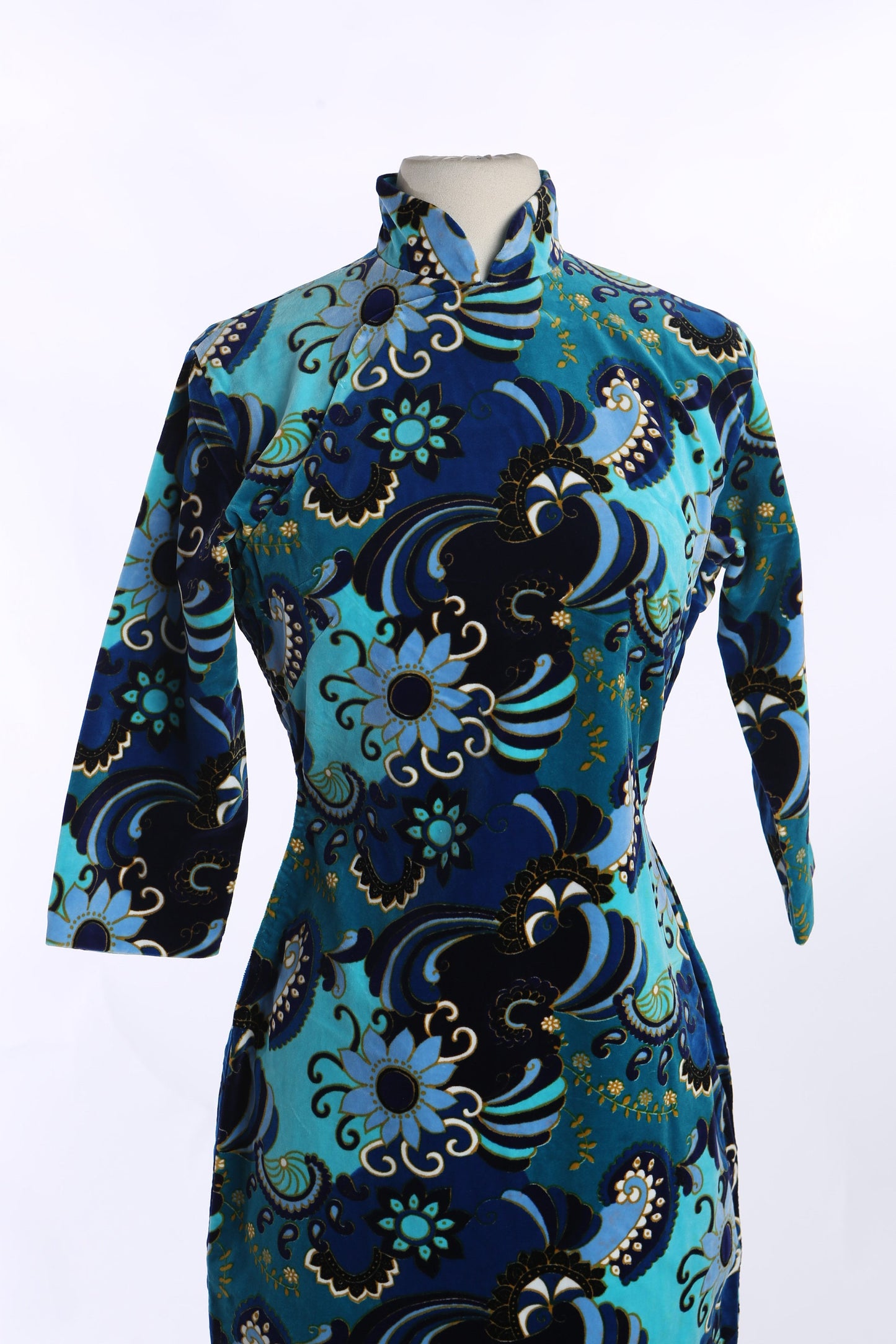 Vintage Cheongsam Dress with Hawaiian Floral Print