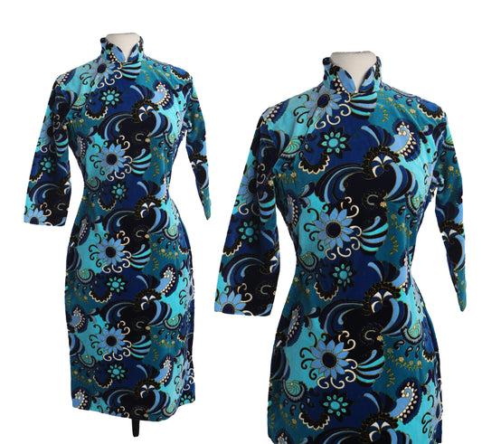 Vintage Cheongsam Dress with Hawaiian Floral Print