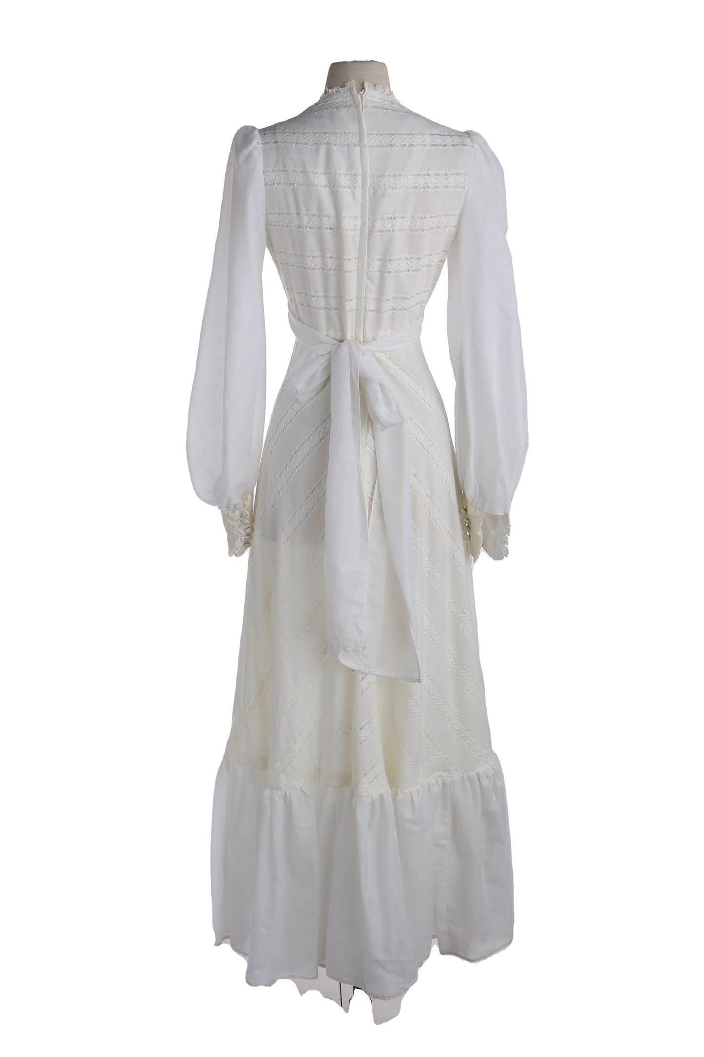 Vintage White Prairie Dress - Era 1970s - 1980s