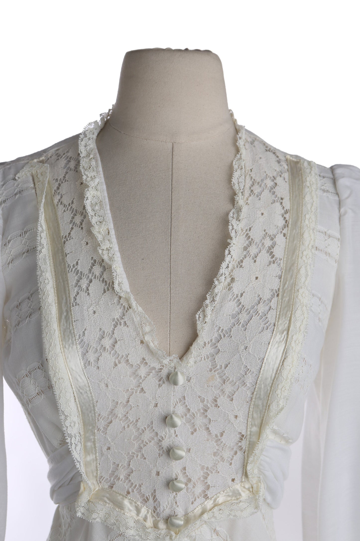 Vintage White Prairie Dress - Era 1970s - 1980s