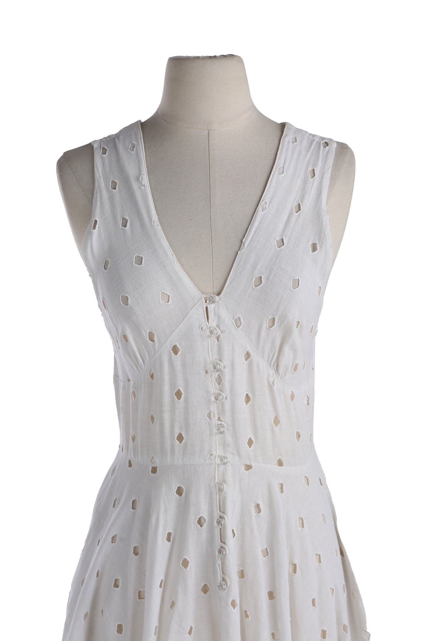 Vintage White Summer / Casual Dress with Geometric Fabric Pattern - Era 1940's - 1950's