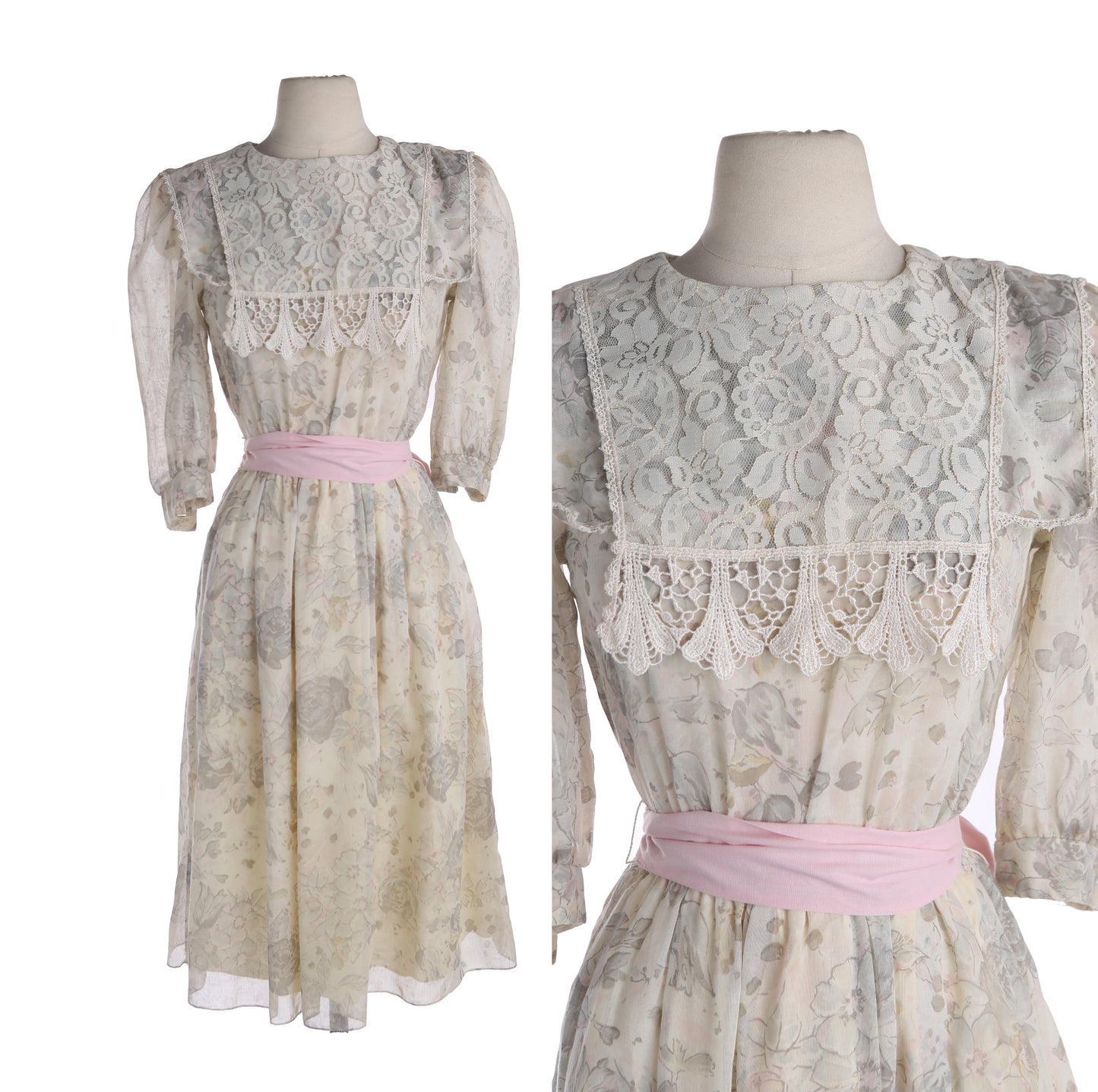 1980's Floral Print Casual Dress