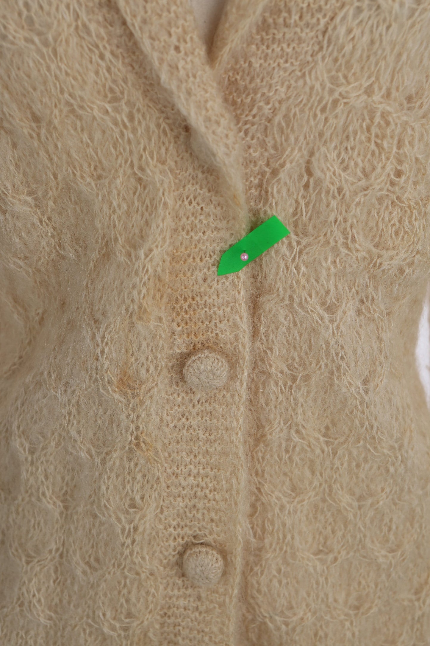 Vintage Women Button Up Beige Mohair Cardigan Sweater