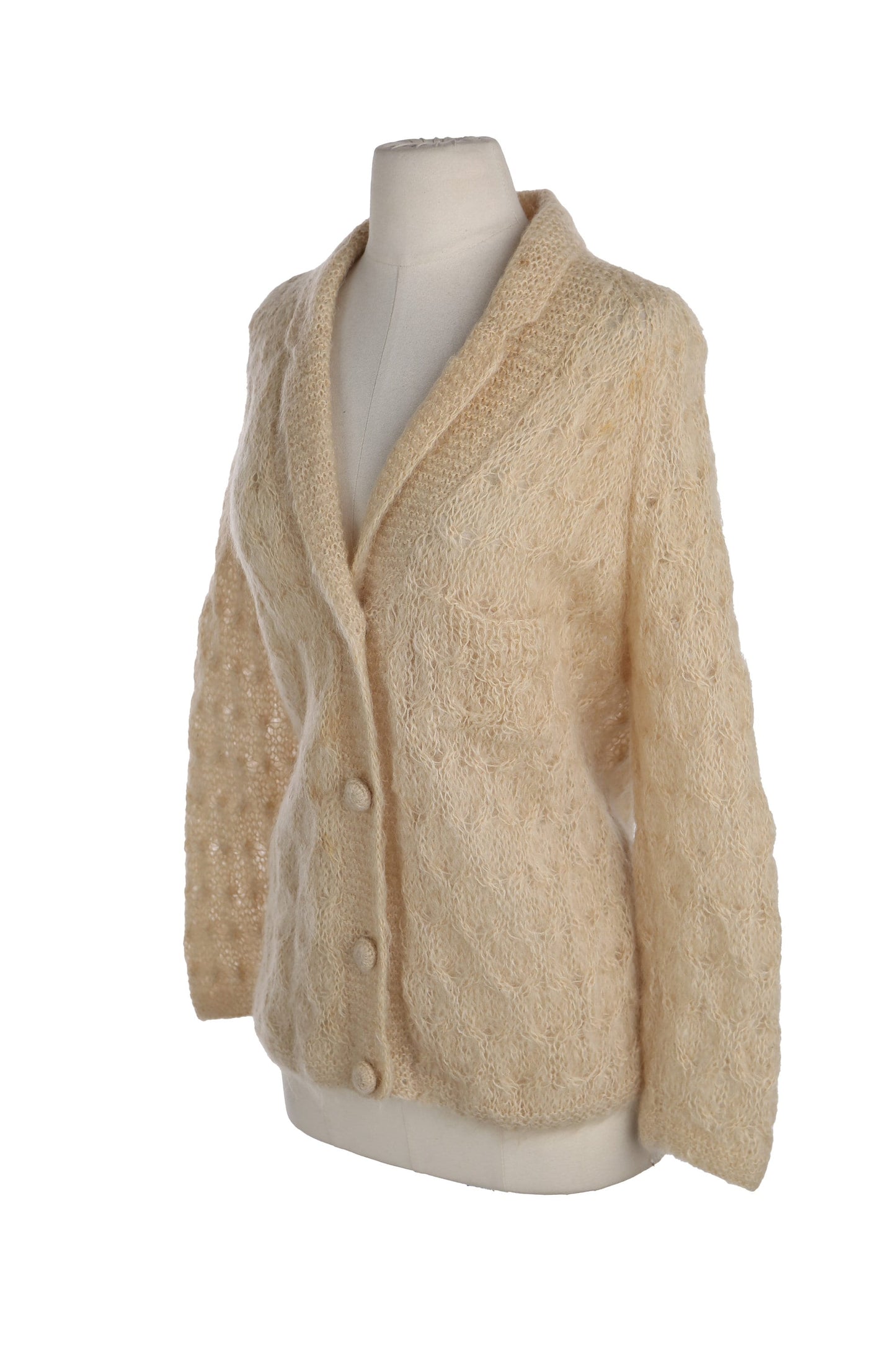 Vintage Women Button Up Beige Mohair Cardigan Sweater