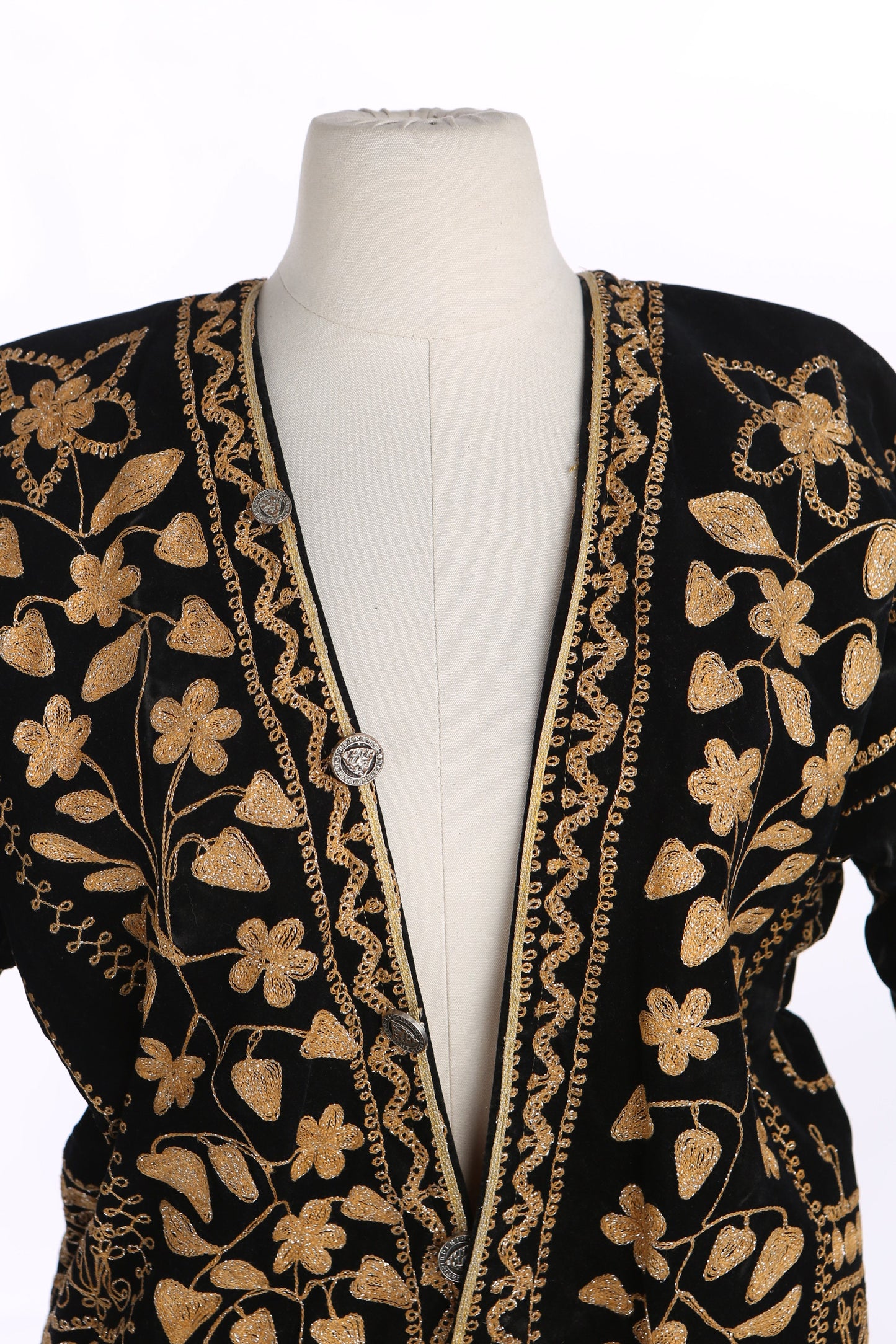 Vintage Boho Embroidered Black Top with Yellow and Golden Embroidery