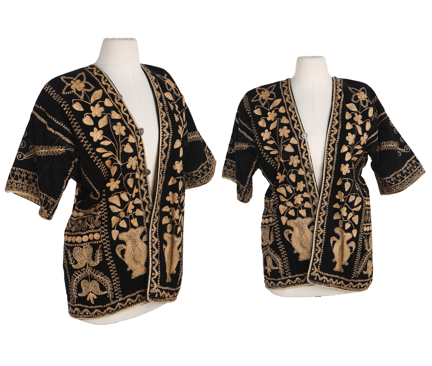 Vintage Boho Embroidered Black Top with Yellow and Golden Embroidery