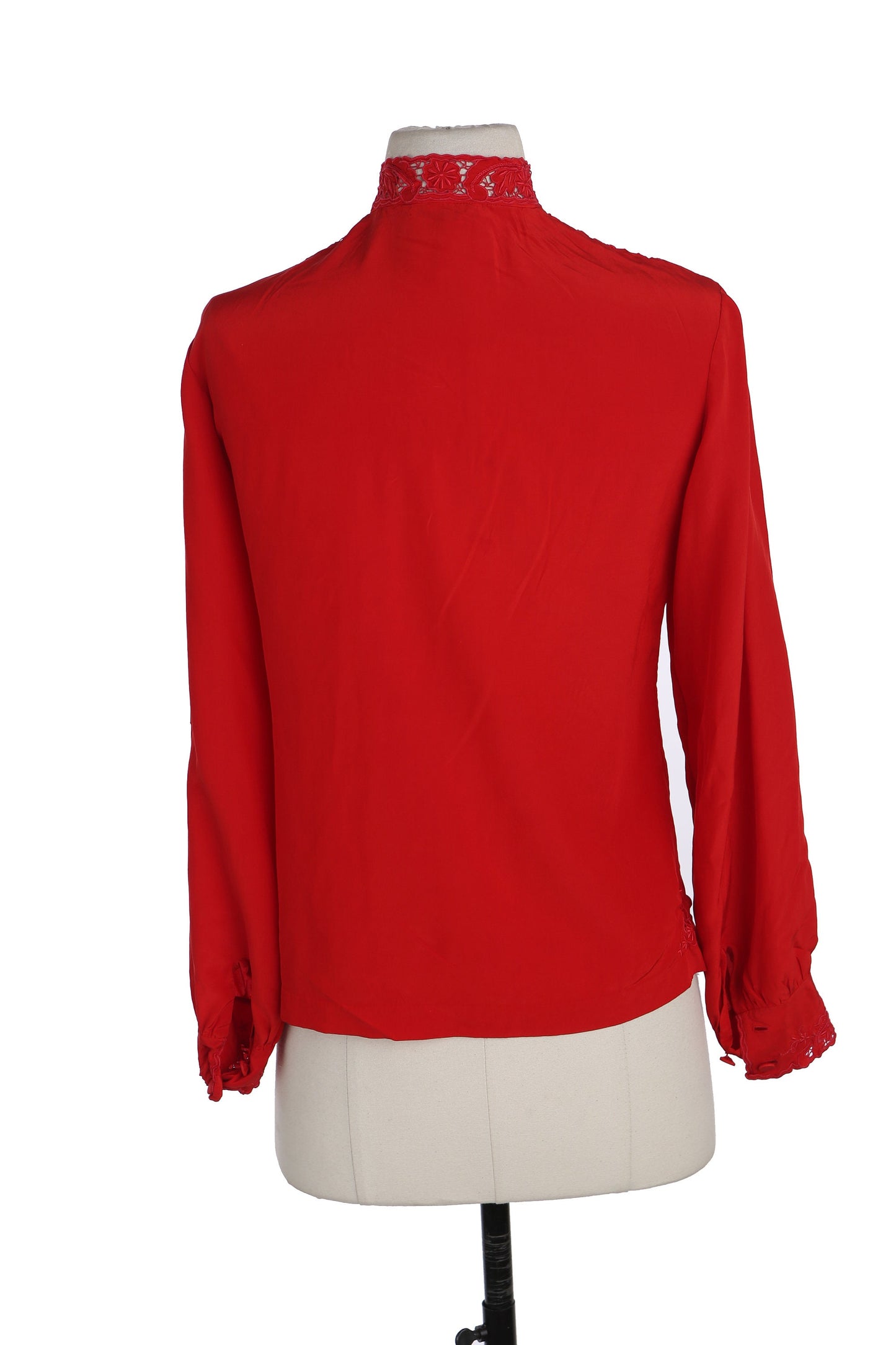 Vintage Red Cheongsam Silk Top with Floral Embroidered Details