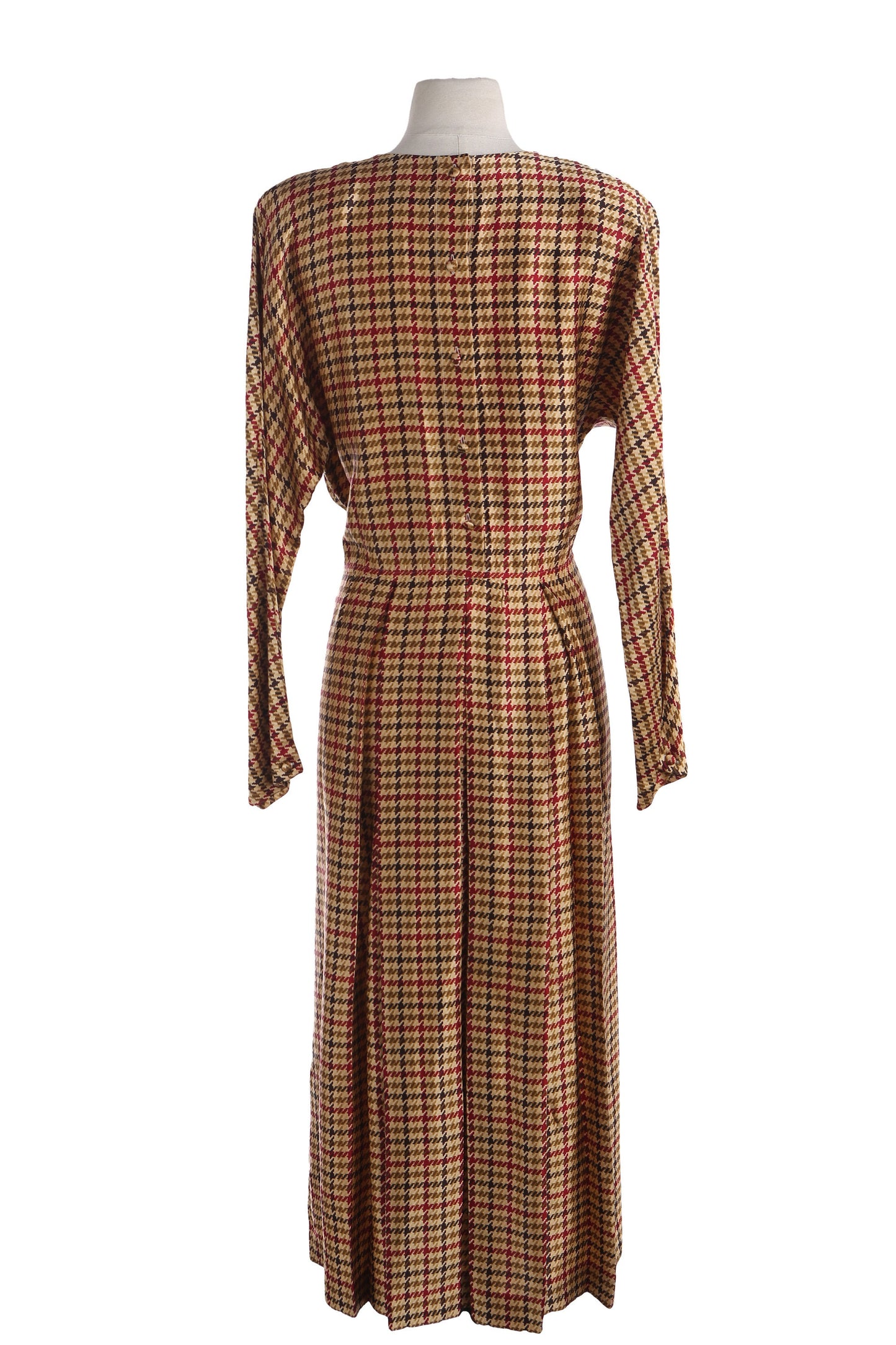 Vintage Women Brown Plaid Silk Casual Dress by Talbots