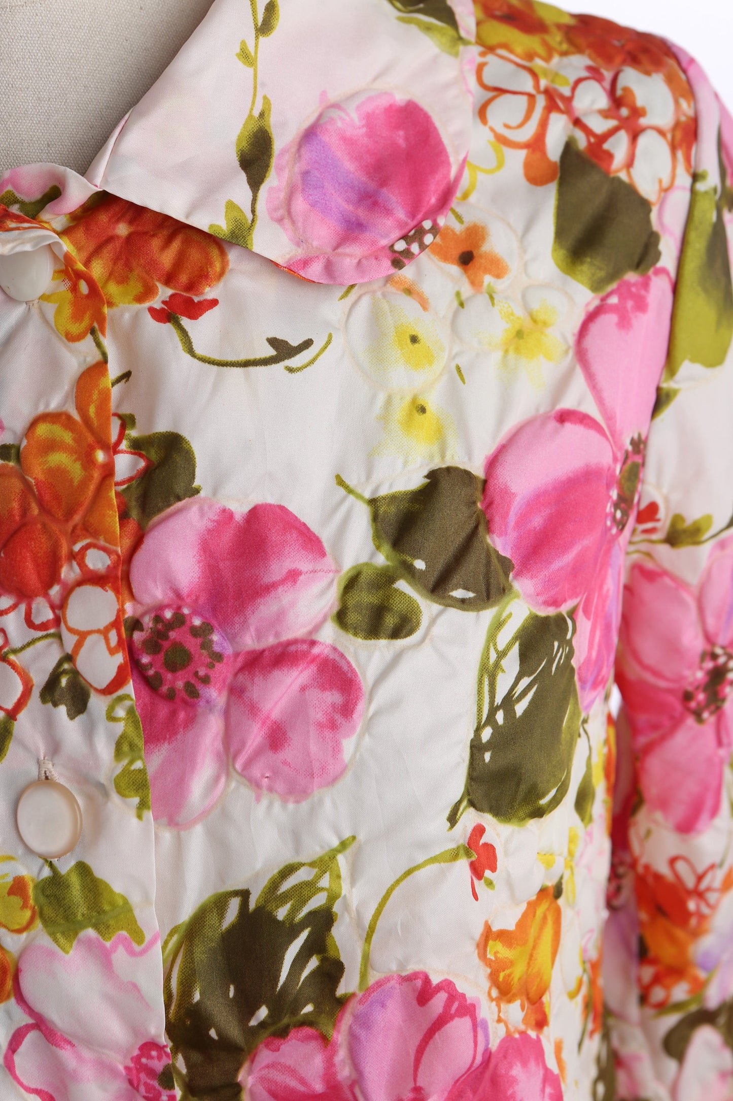 Vintage Floral Print White Dress - Era 1960's - 1970s