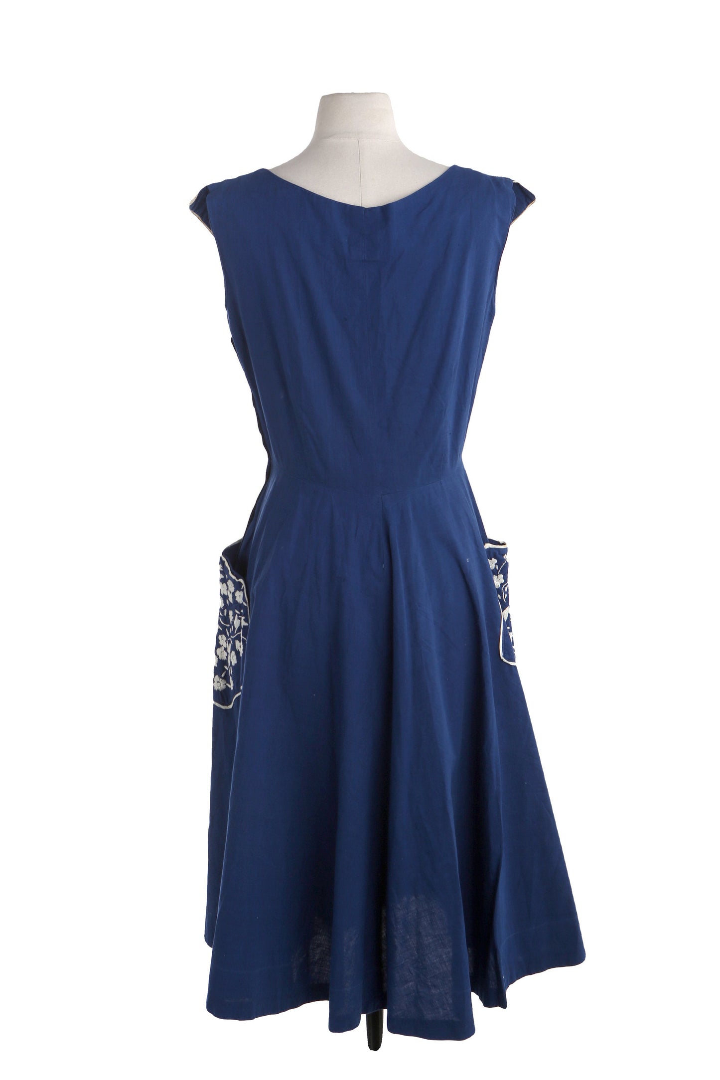 Vintage Mexican Blue Embroidered Floral Dress - Made in Guadalajara Jalisco Mexico by Rebecca