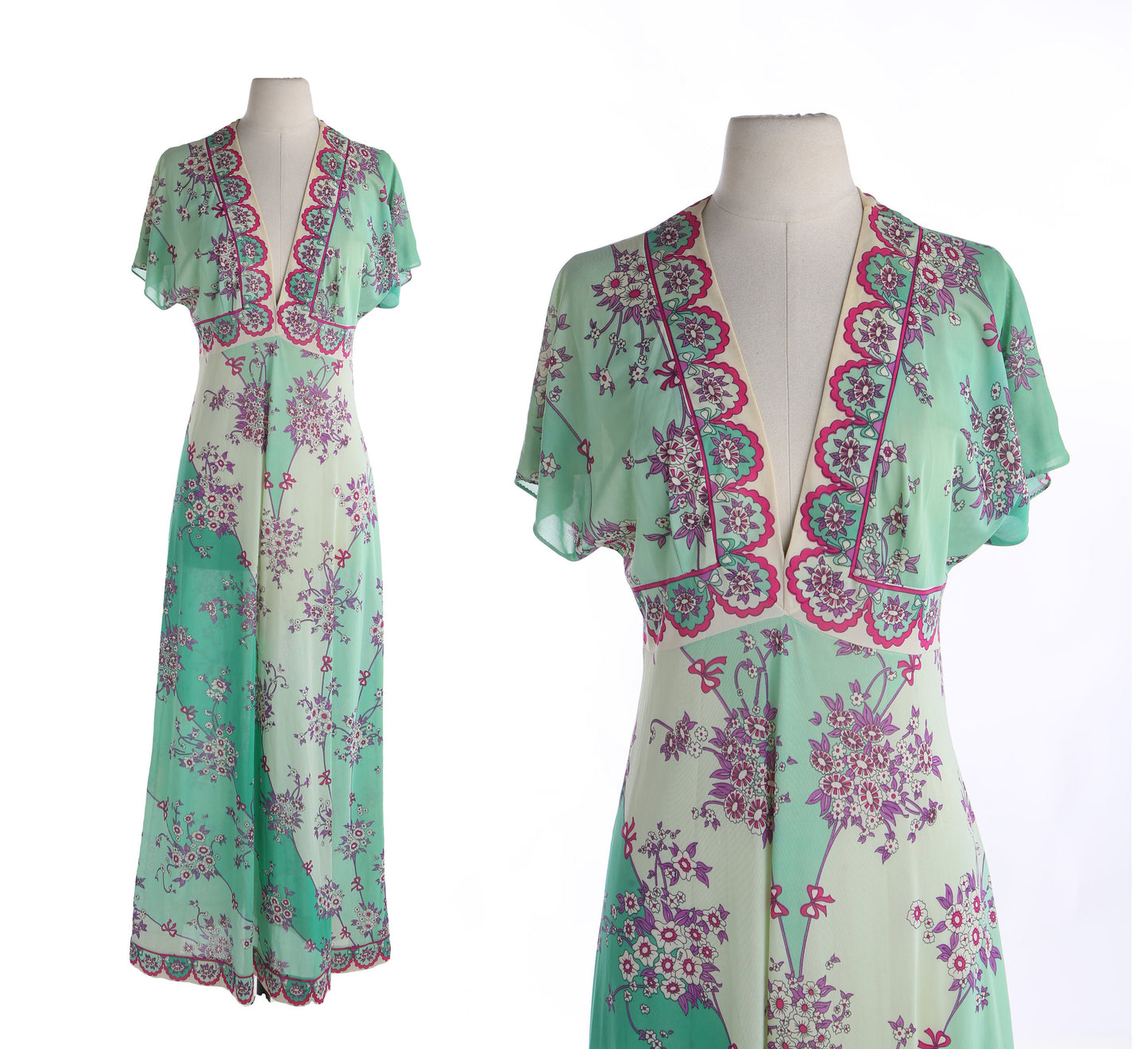 Vintage Emilion Pucci Green Floral Print Summer Dress