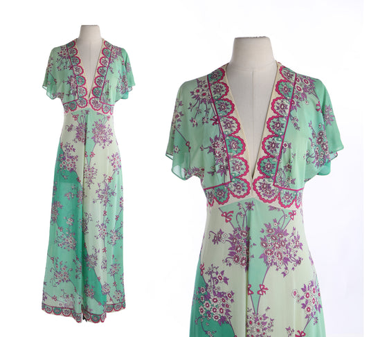 Vintage Emilion Pucci Green Floral Print Summer Dress