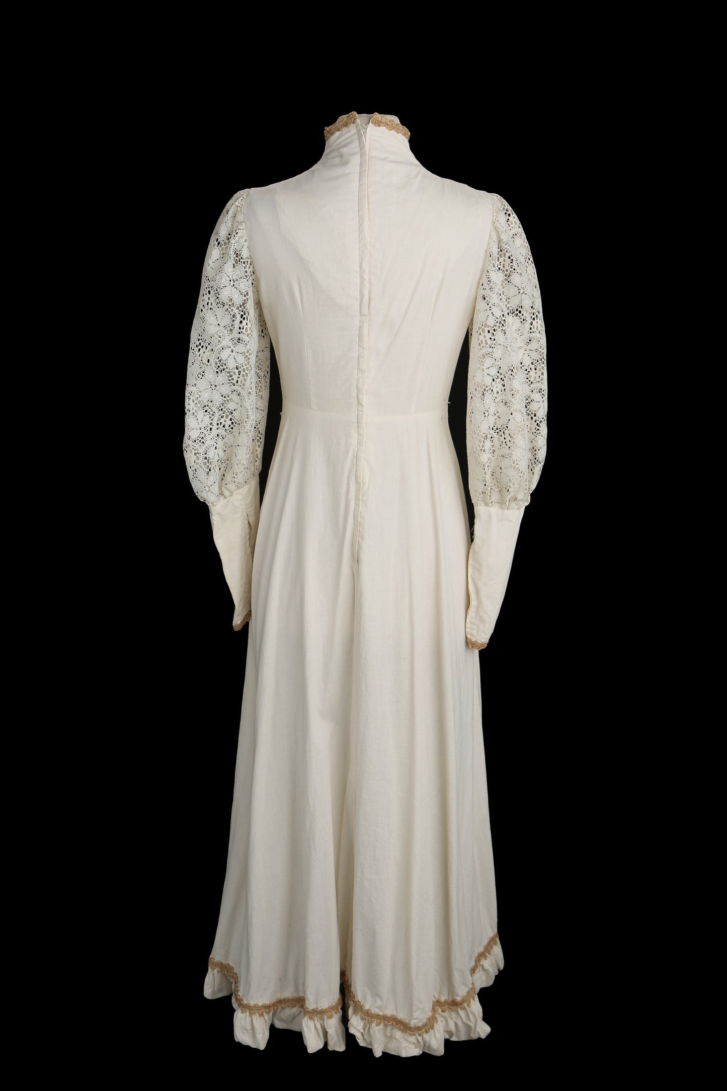 Vintage Women Long Beige Prairie Dress - Era 1960s - 1970s