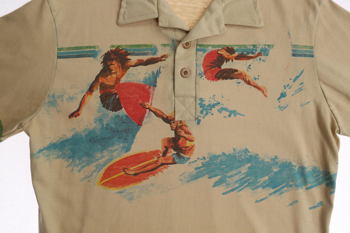 Vintage Op Beige Polo Shirt with Surfing Graphic Print